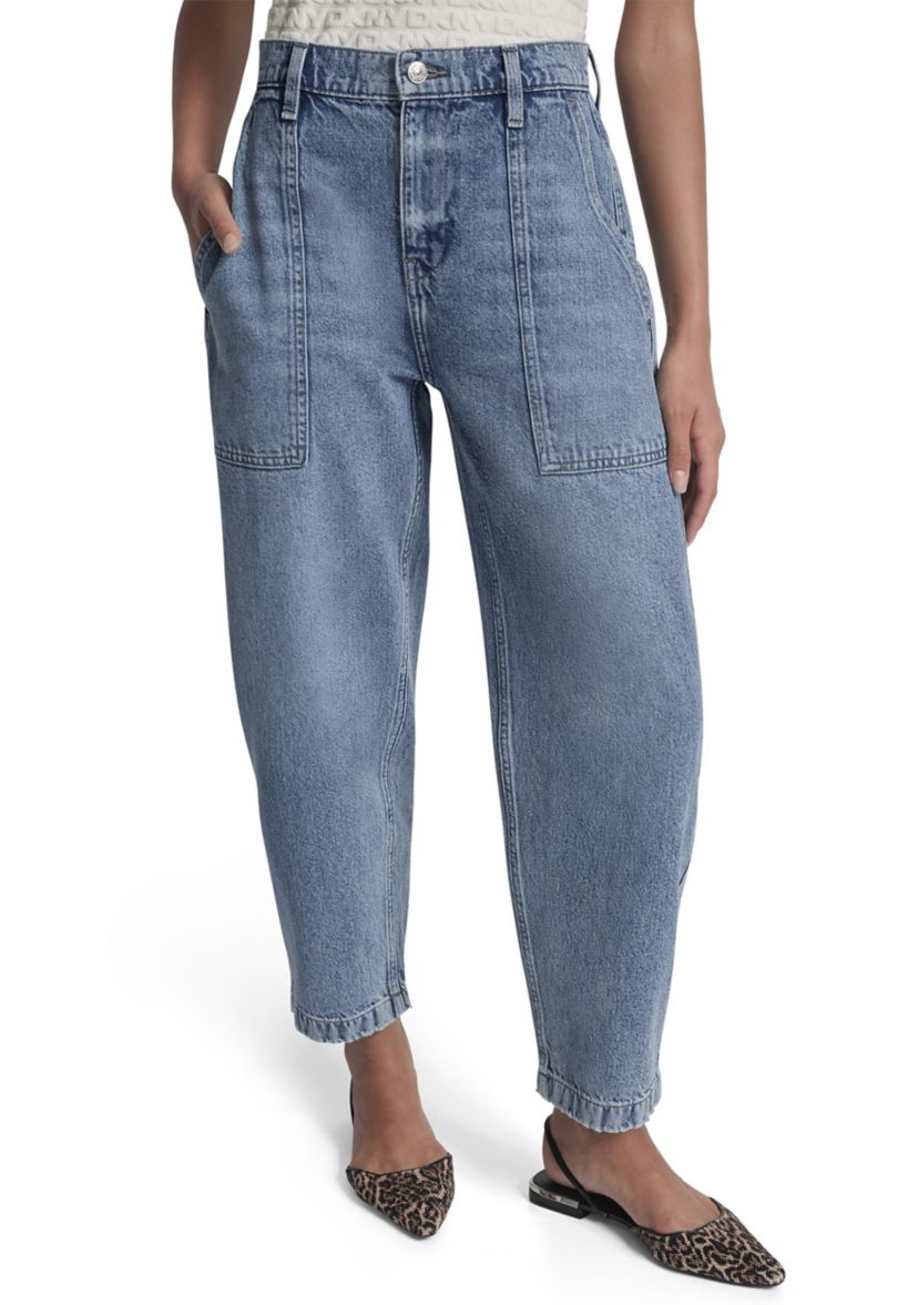 Womens High Rise Utility Barrel Jeans 