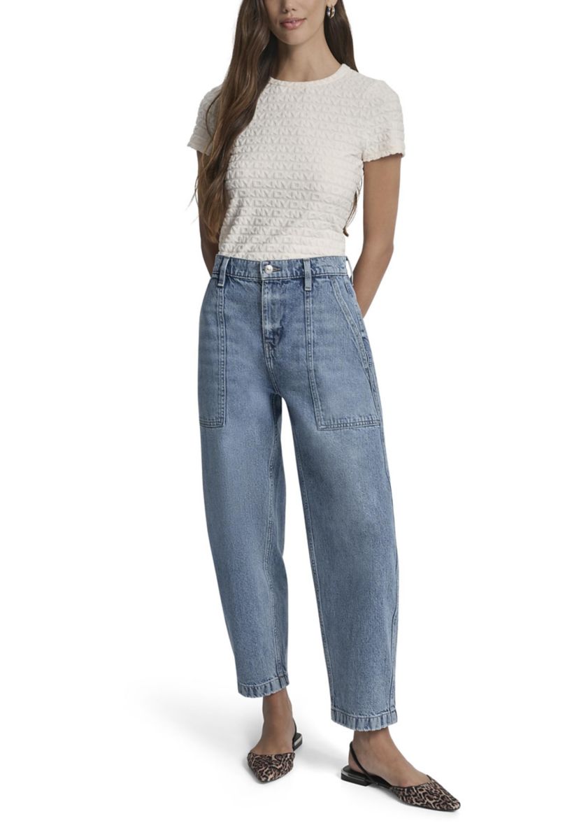 Womens High Rise Utility Barrel Jeans 