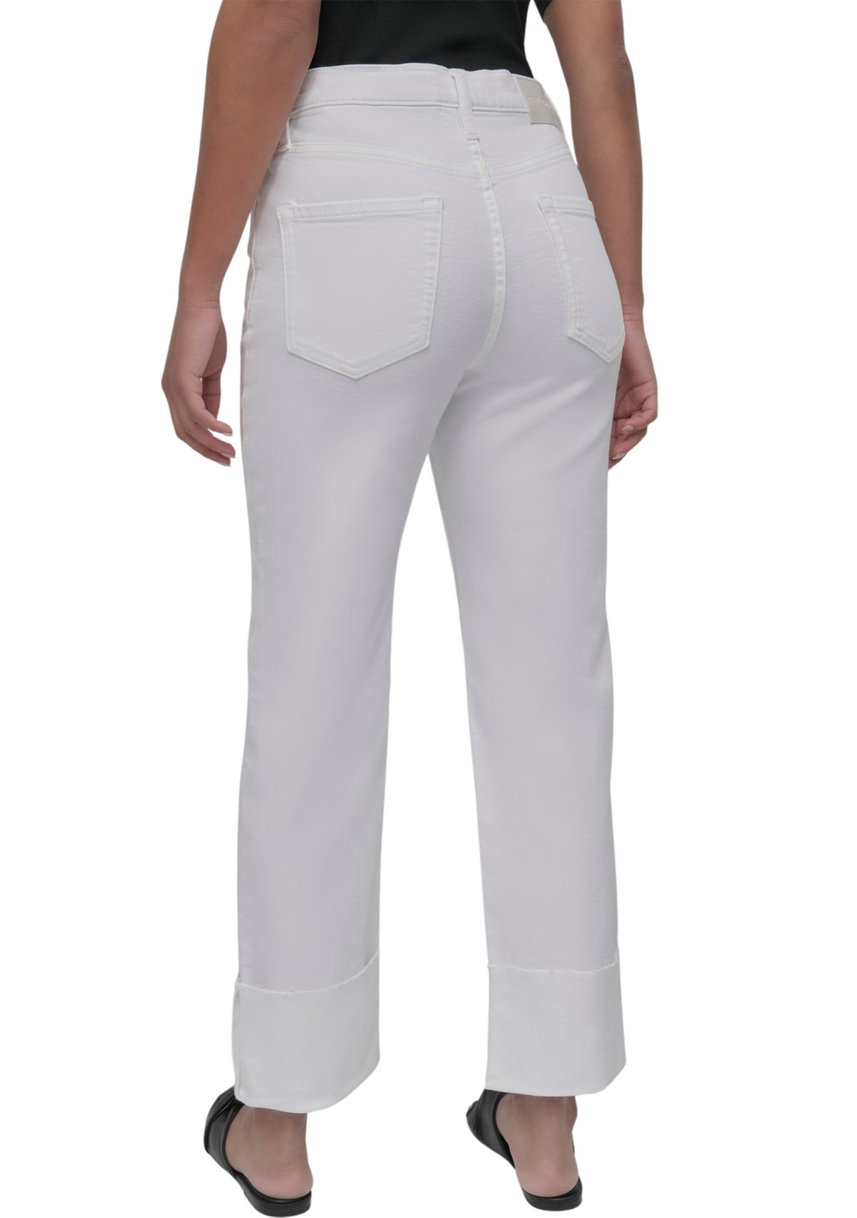 Womens High Rise Classic Straight Trousers with Raw Edge Pressed Cuffs 