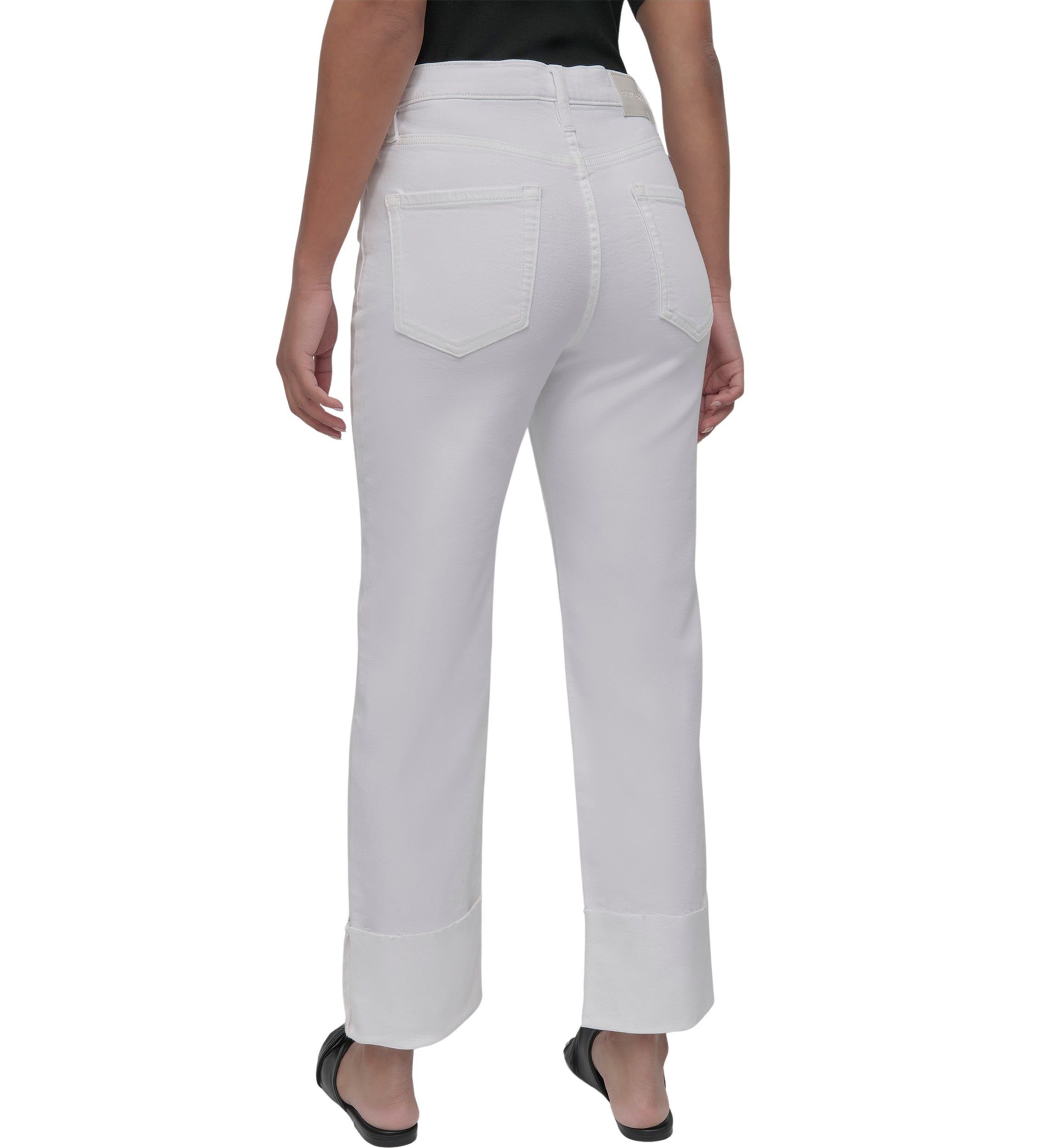 Womens High Rise Classic Straight Trousers with Raw Edge Pressed Cuffs 