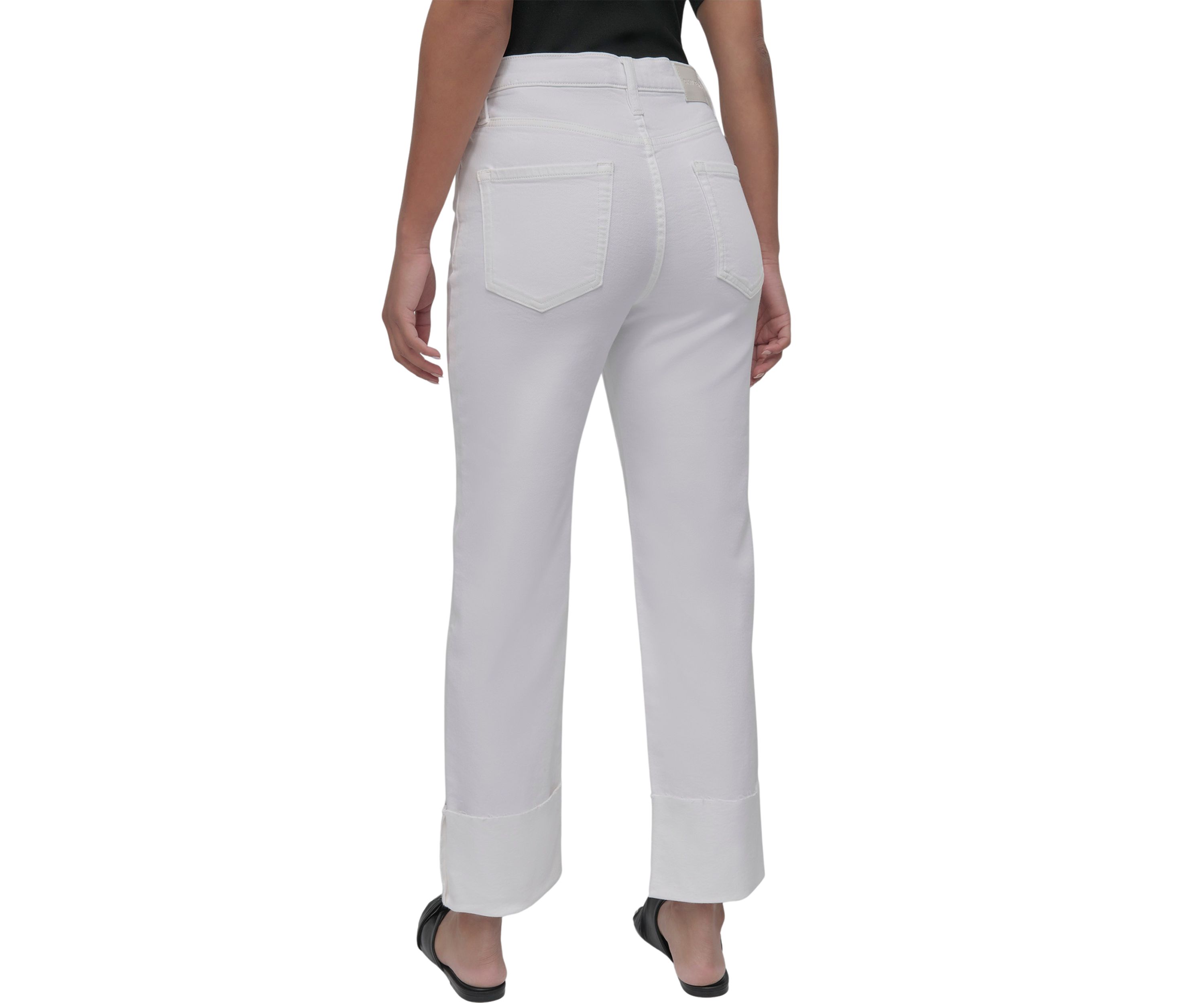 Womens High Rise Classic Straight Trousers with Raw Edge Pressed Cuffs 