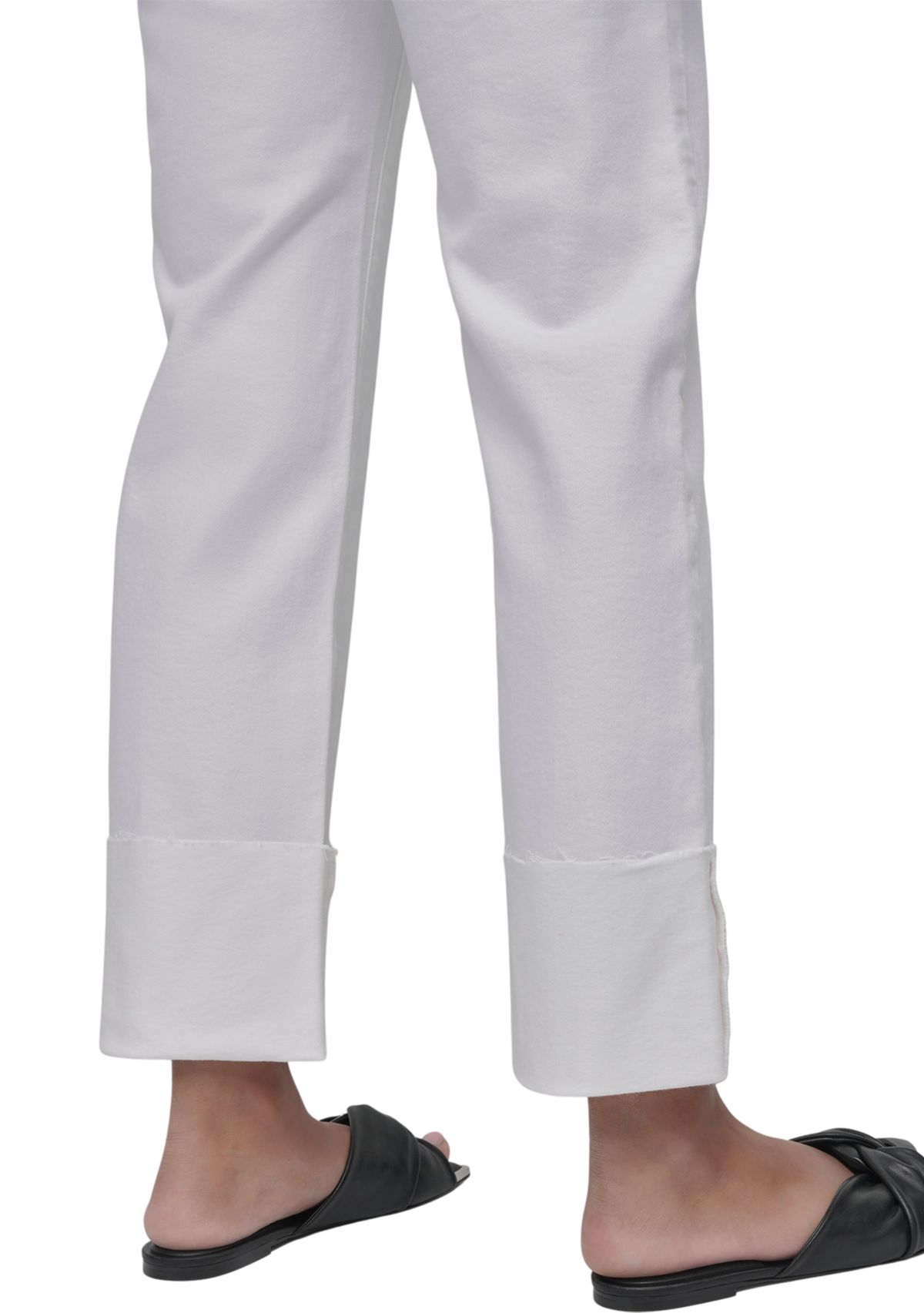Womens High Rise Classic Straight Trousers with Raw Edge Pressed Cuffs 