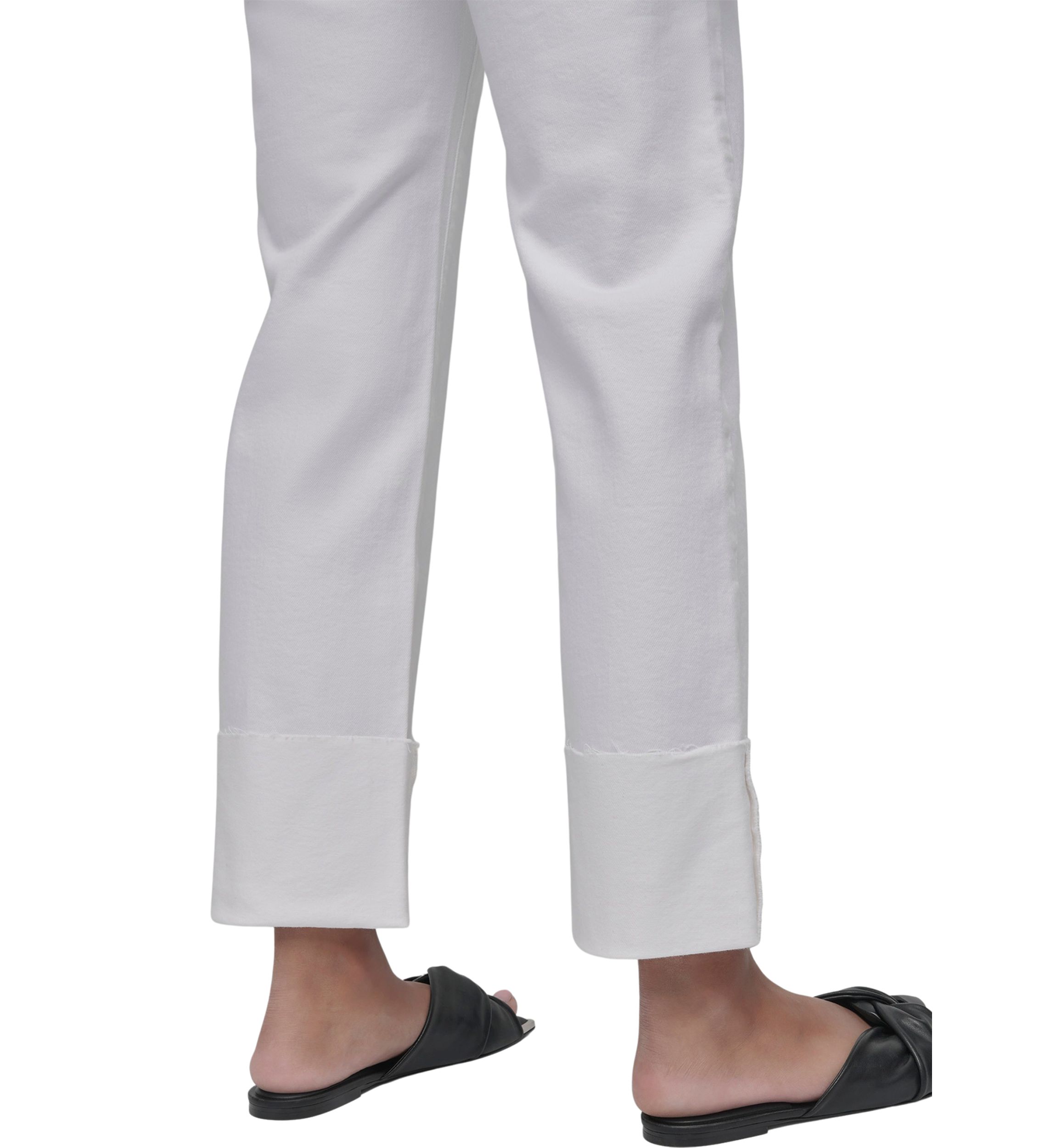 Womens High Rise Classic Straight Trousers with Raw Edge Pressed Cuffs 
