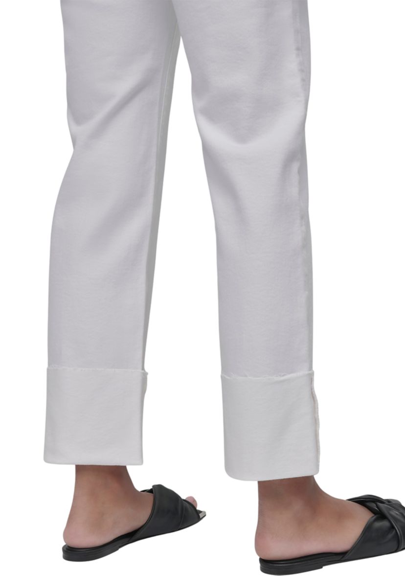 Womens High Rise Classic Straight Trousers with Raw Edge Pressed Cuffs 