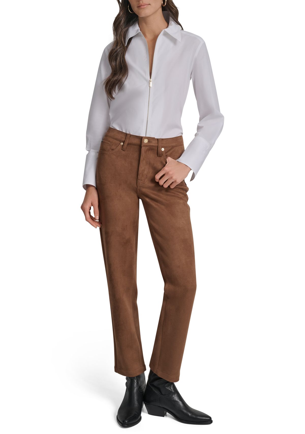 Womens Mid Rise Classic Straight Leg Pants