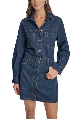 DKNY Jeans Women's Button Down Long Sleeve Denim Dress, XS