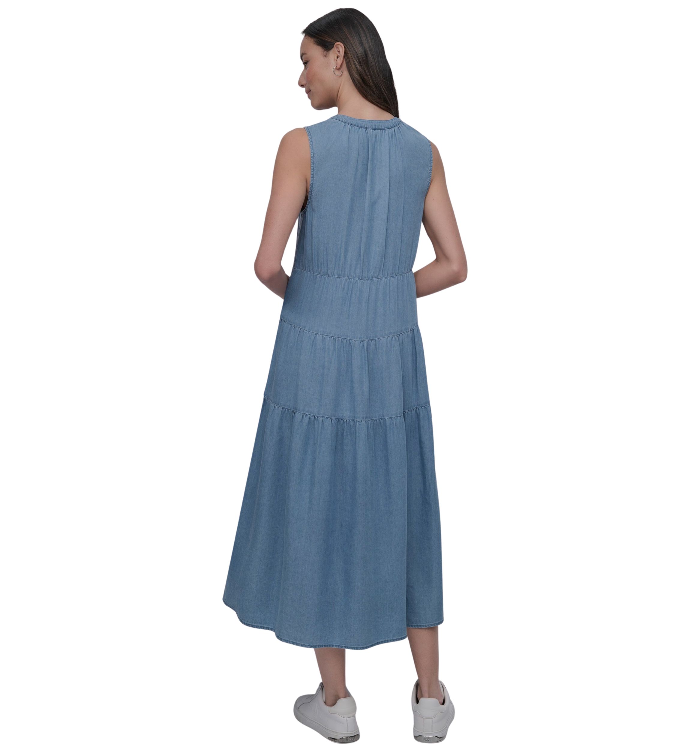 Womens Sleeveless Tiered V-Neck Dress