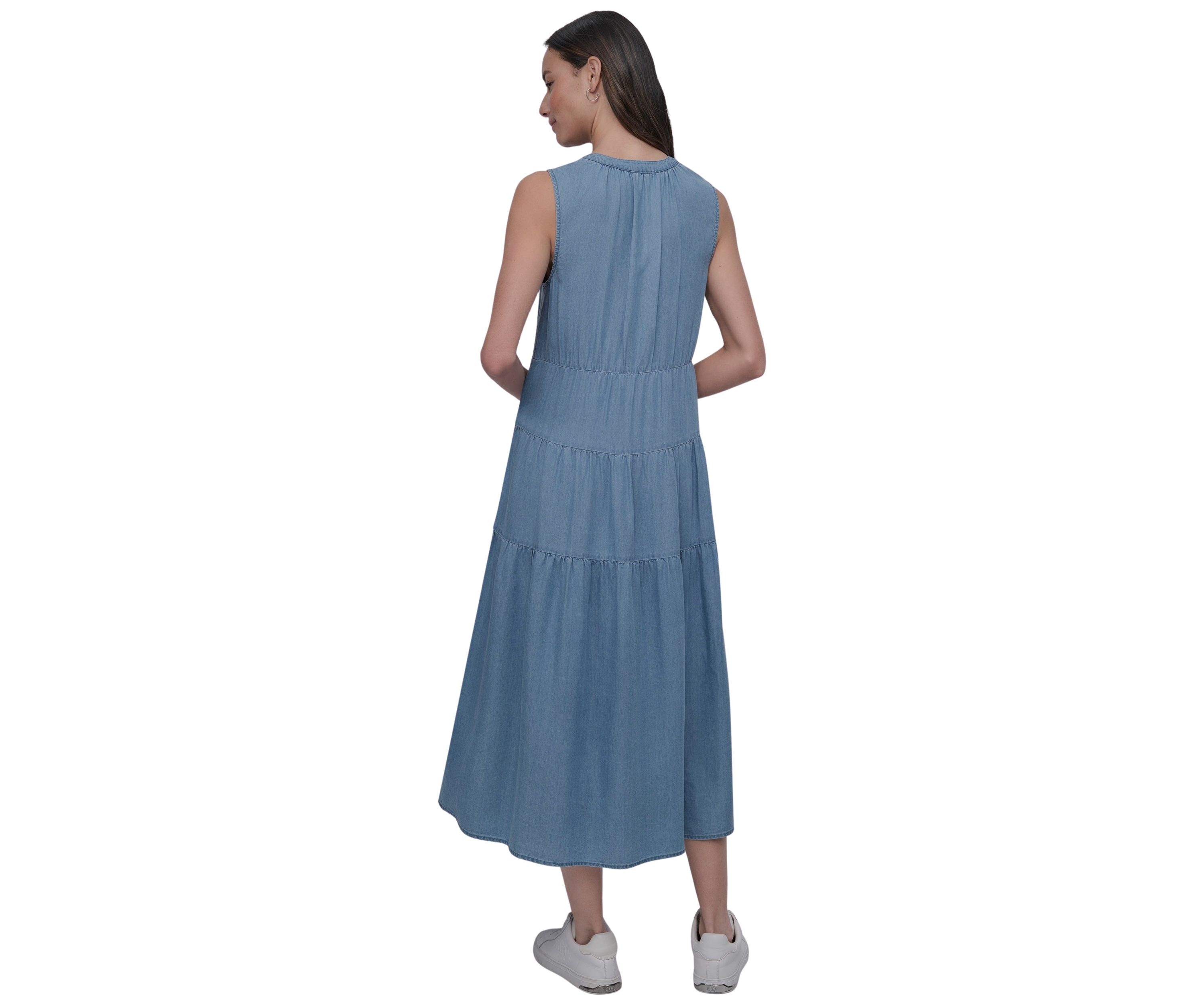 Womens Sleeveless Tiered V-Neck Dress
