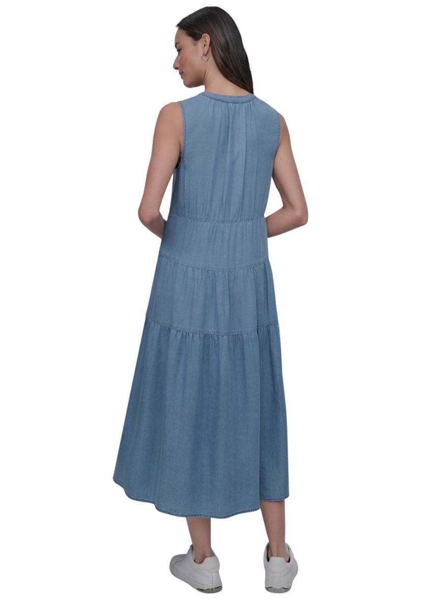 Womens Sleeveless Tiered V-Neck Dress