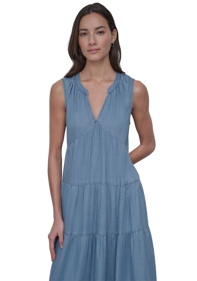 Womens Sleeveless Tiered V-Neck Dress