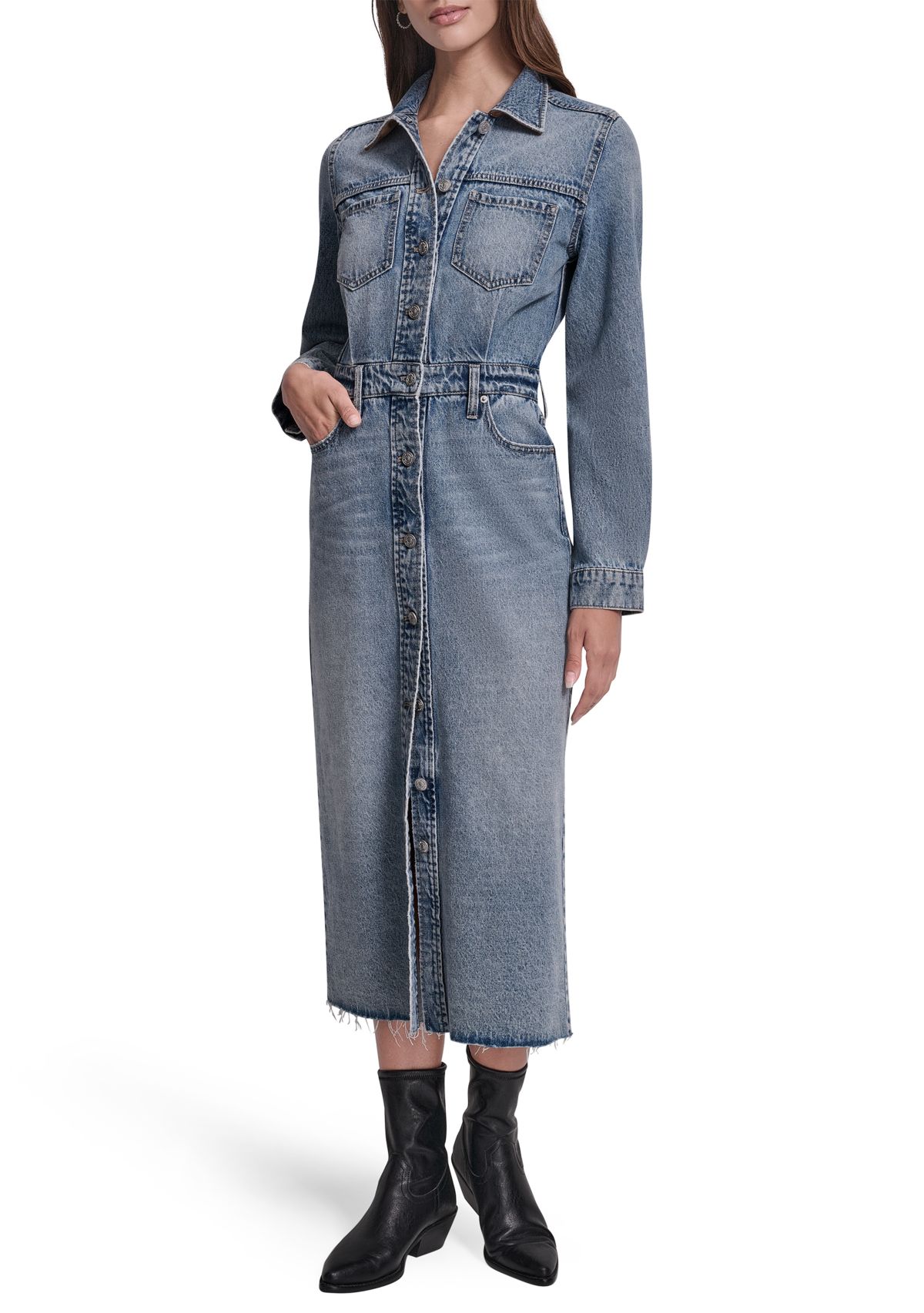 Womens Button Front Maxi Dress