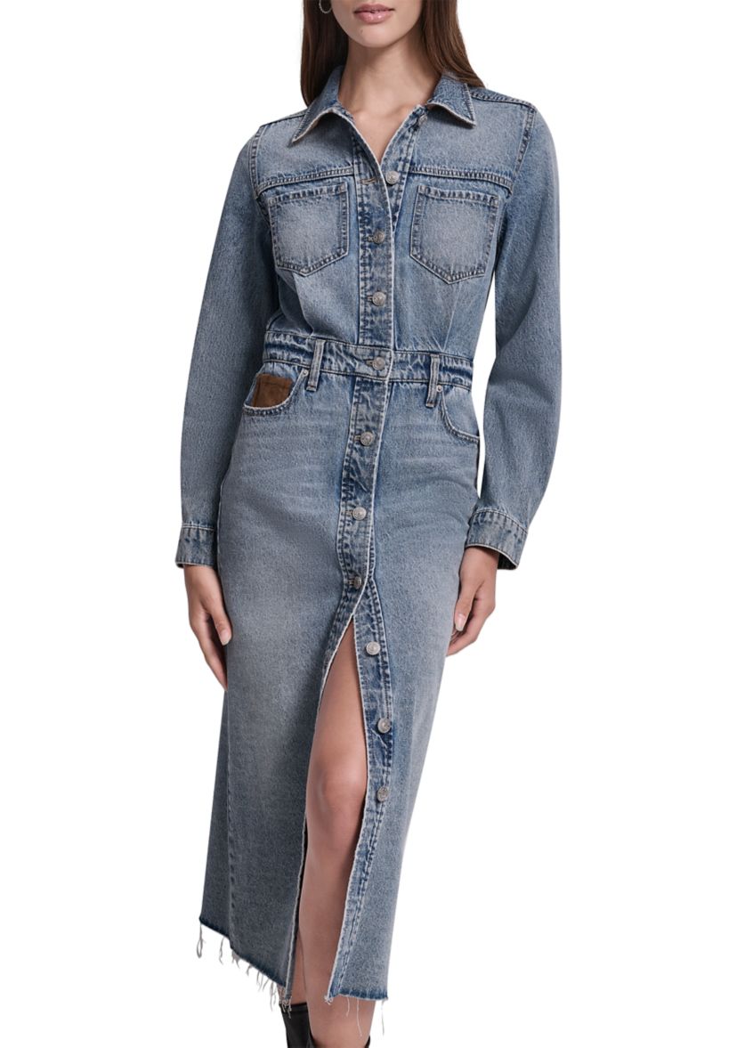 Womens Button Front Maxi Dress