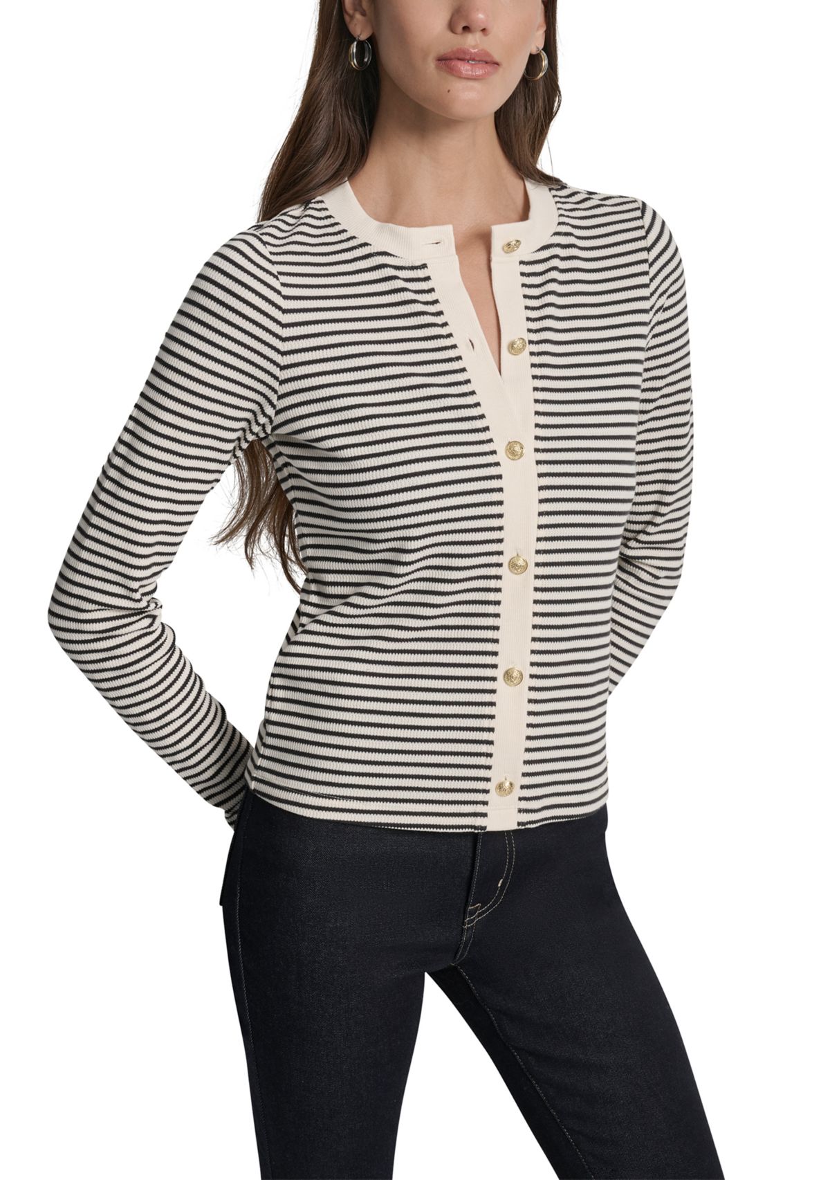 Womens Thermal Rib Long Sleeve Button Front Short Cardigan