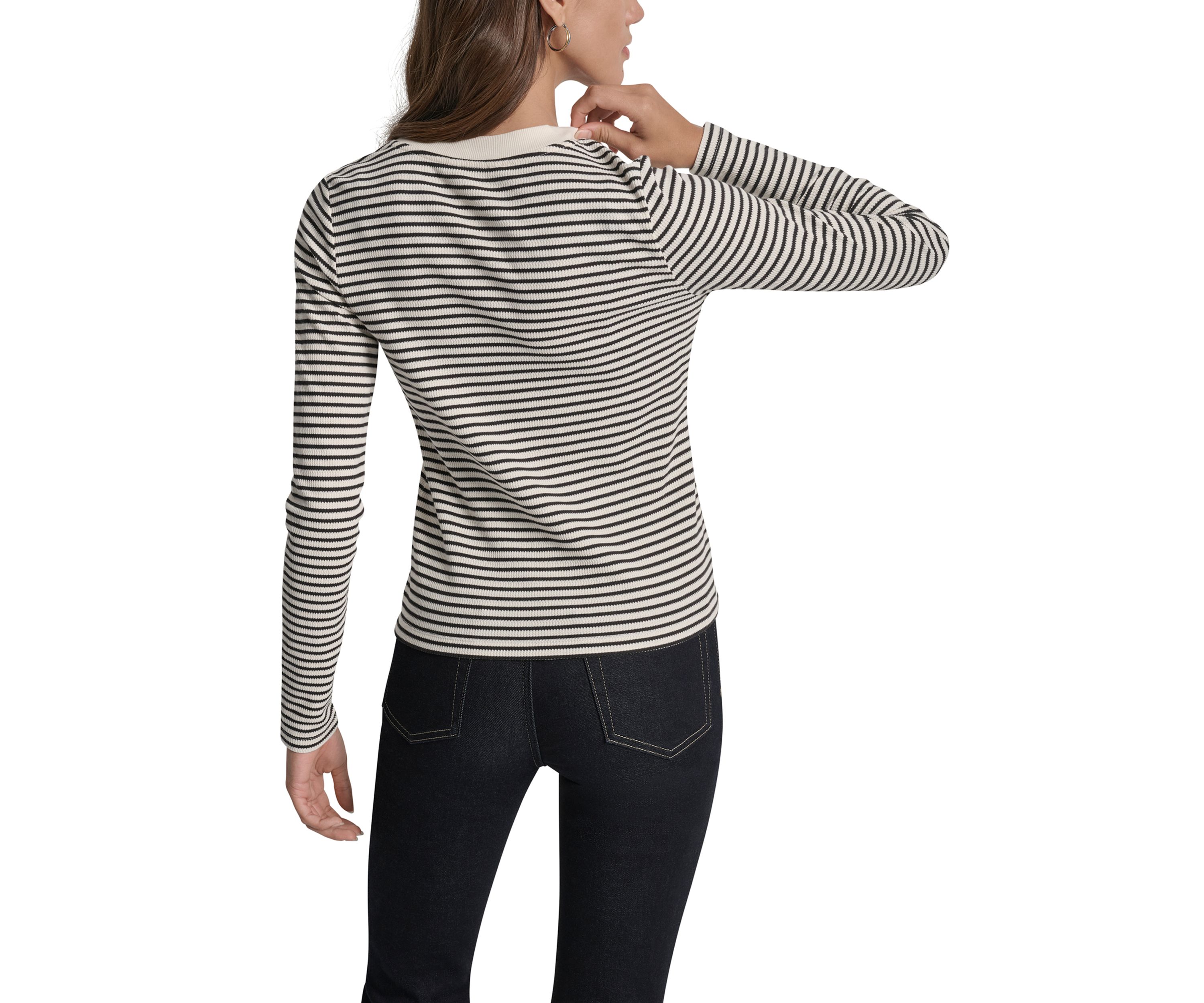Womens Thermal Rib Long Sleeve Button Front Short Cardigan