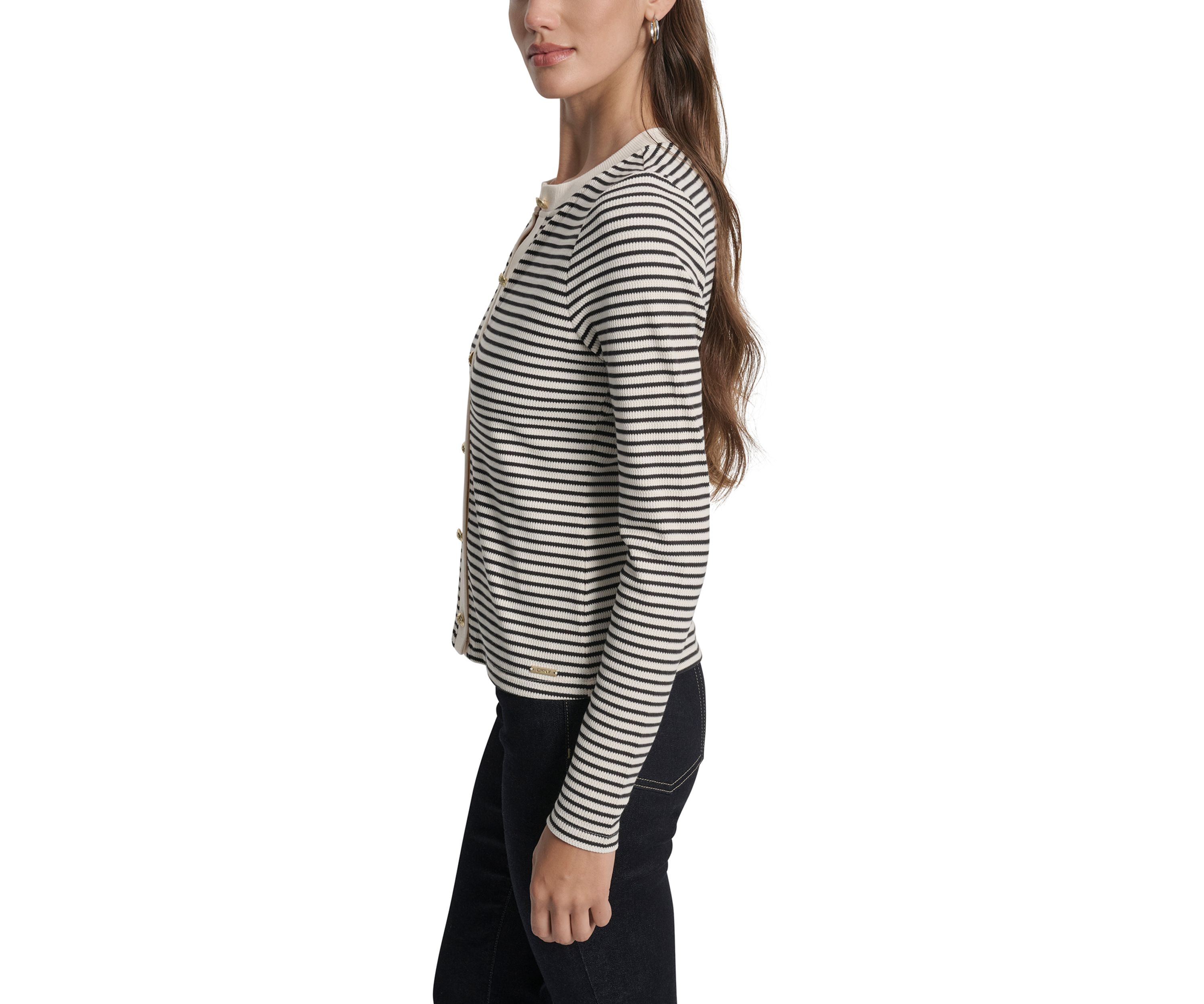 Womens Thermal Rib Long Sleeve Button Front Short Cardigan
