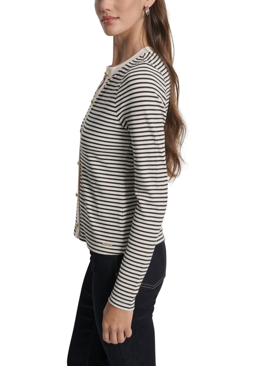 Womens Thermal Rib Long Sleeve Button Front Short Cardigan