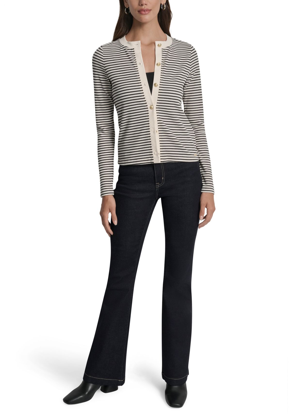 Womens Thermal Rib Long Sleeve Button Front Short Cardigan