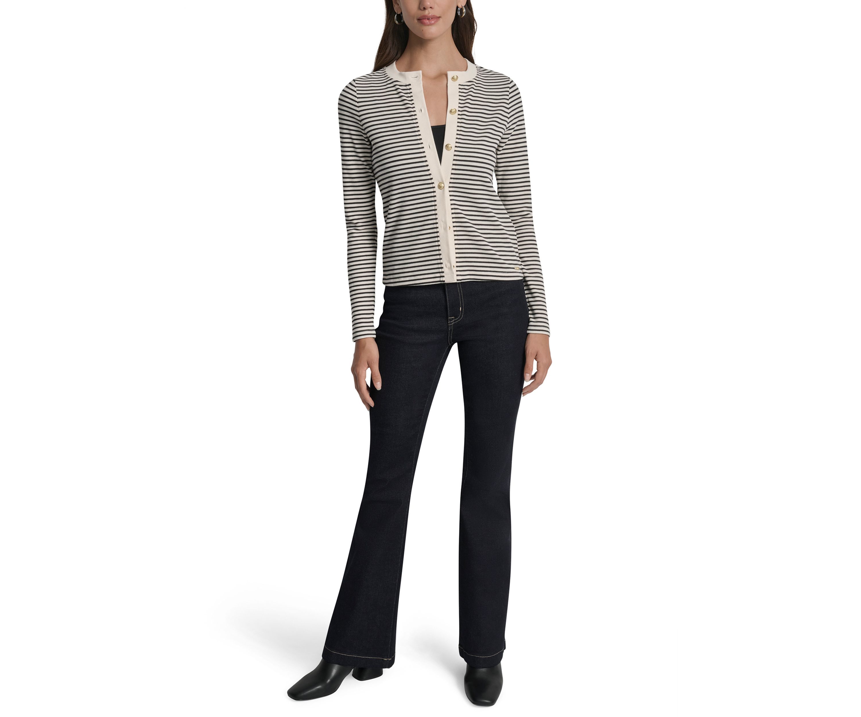 Womens Thermal Rib Long Sleeve Button Front Short Cardigan