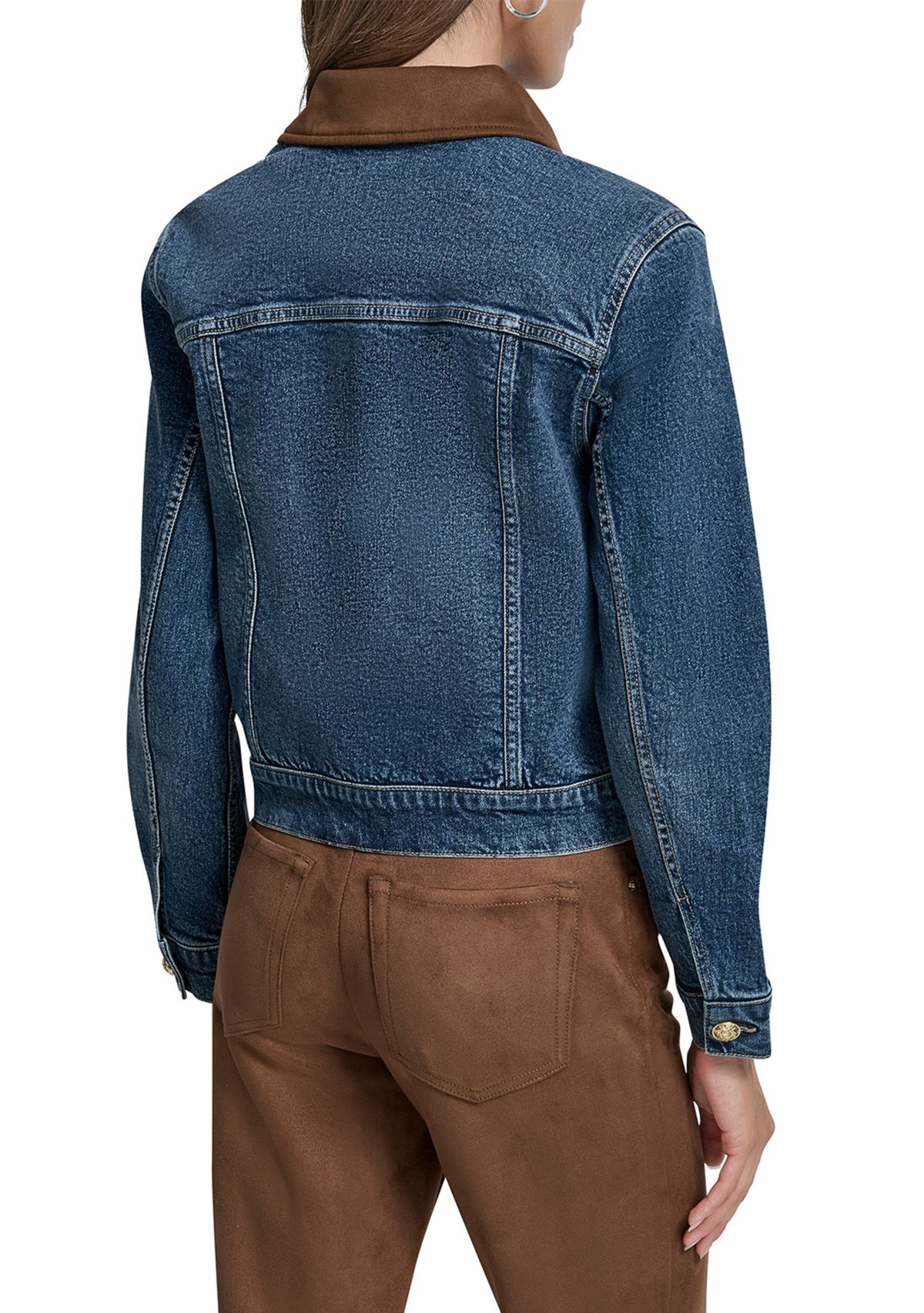 Womens Trucker Jacket with Faux Suede Collar