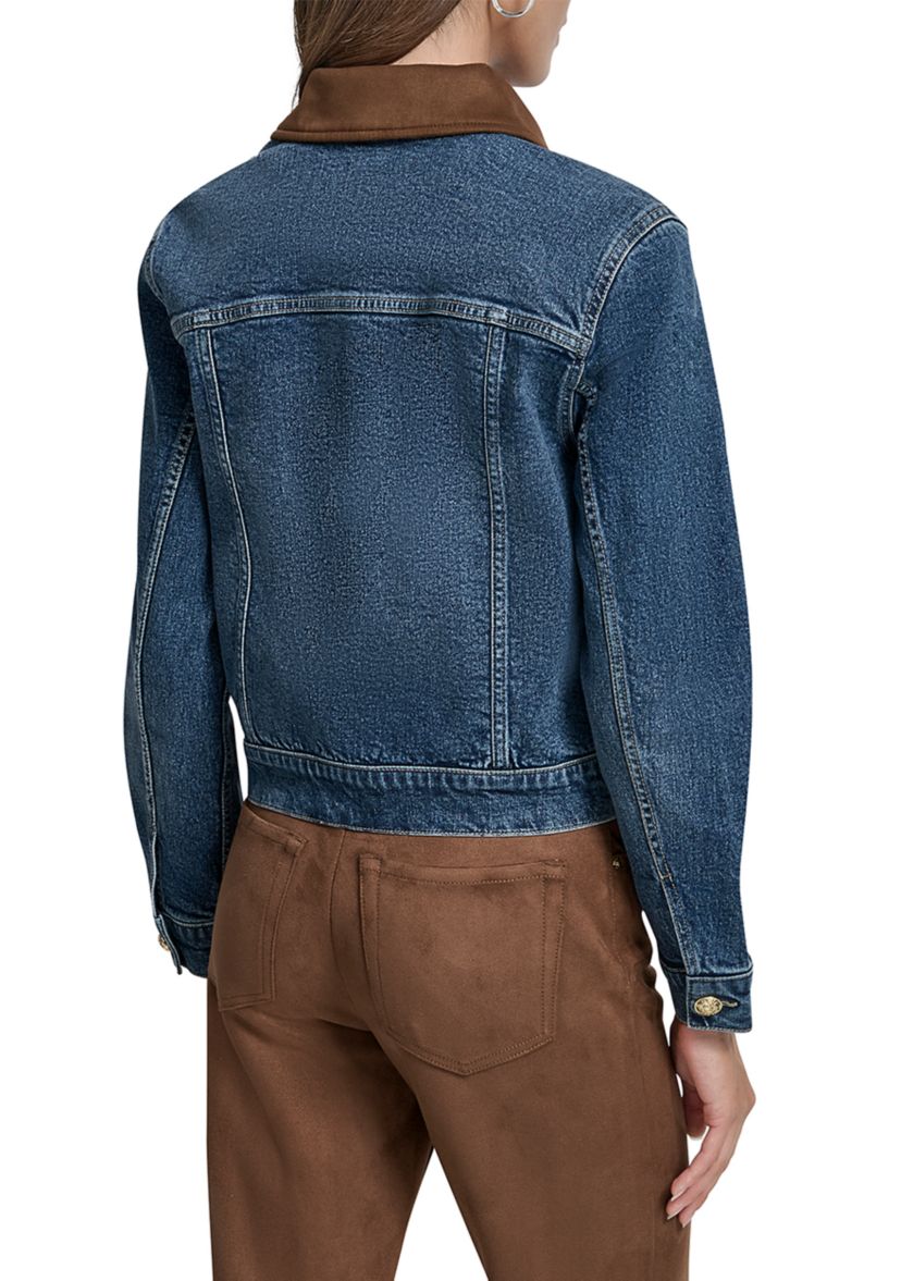 Womens Trucker Jacket with Faux Suede Collar