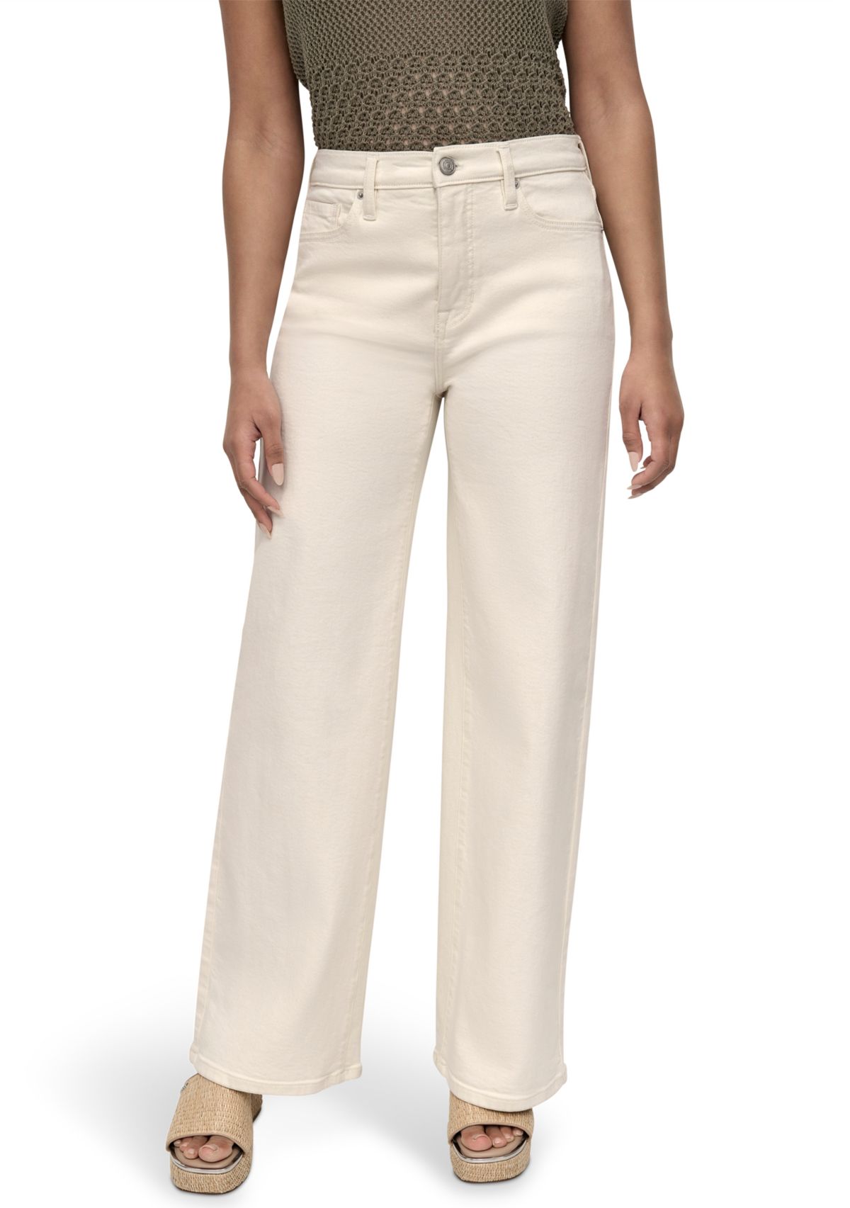 Womens High Rise Tailored Wide Leg Jeans