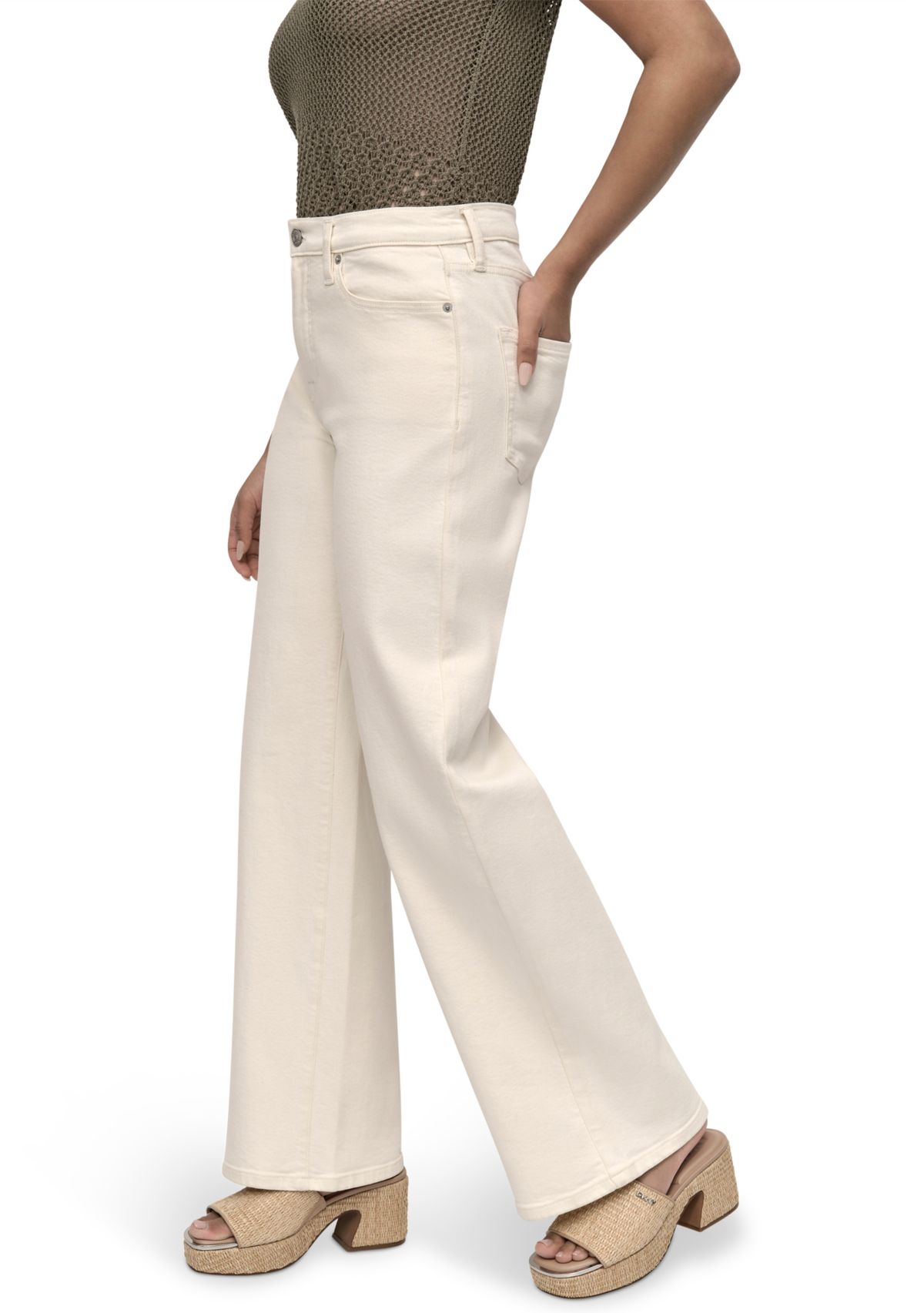 Womens High Rise Tailored Wide Leg Jeans