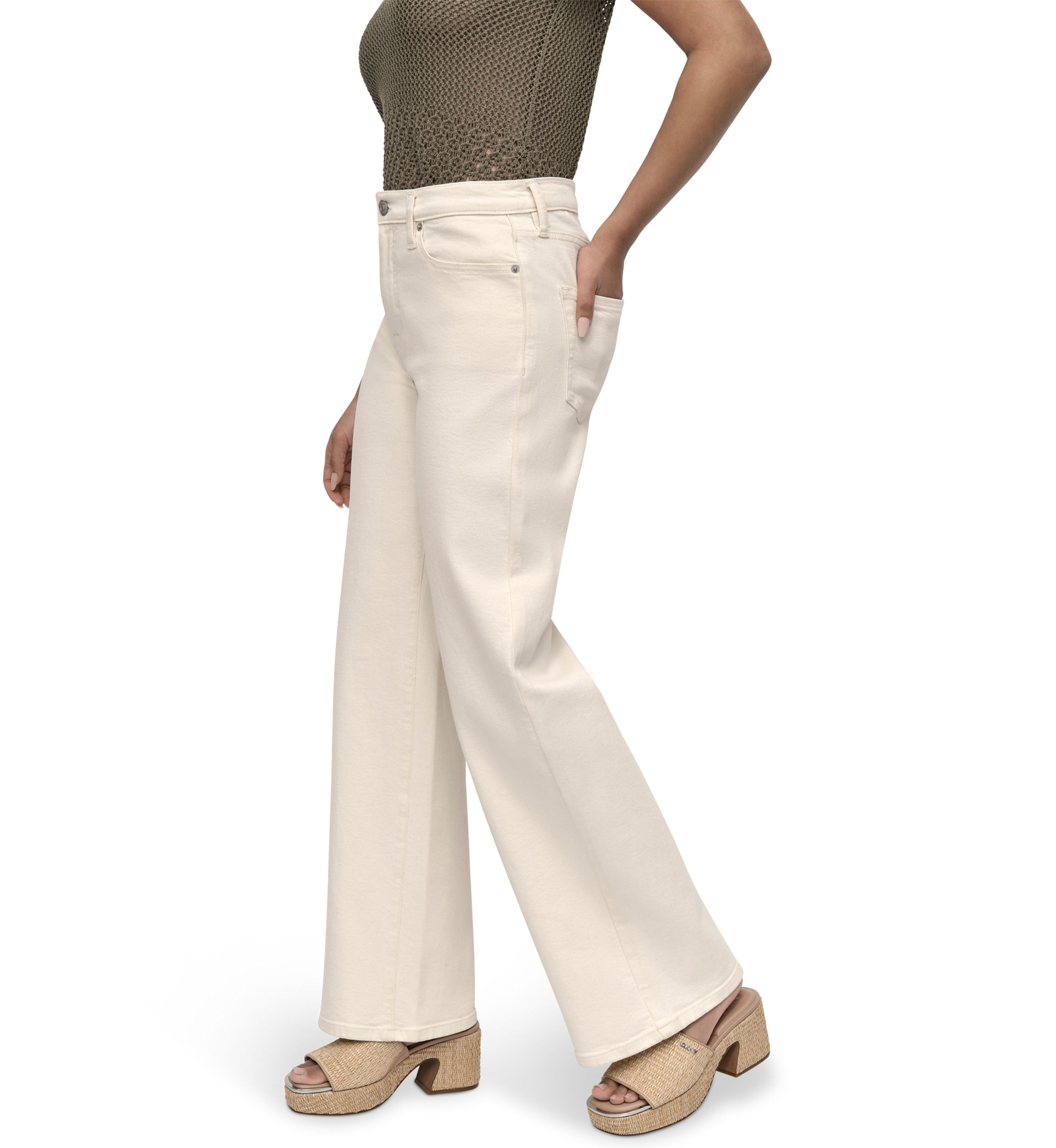 Womens High Rise Tailored Wide Leg Jeans