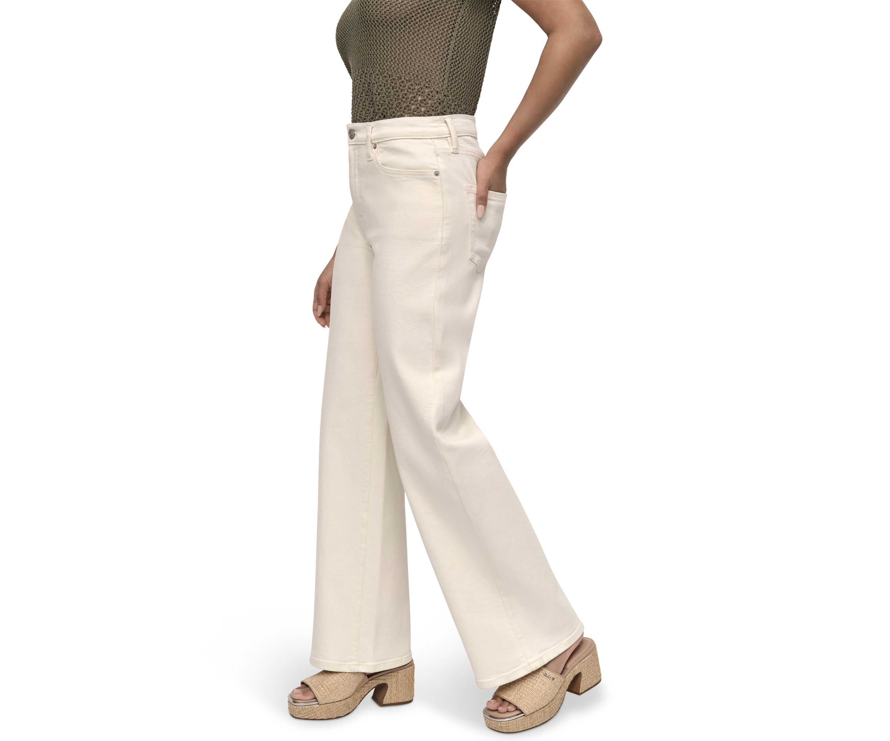 Womens High Rise Tailored Wide Leg Jeans