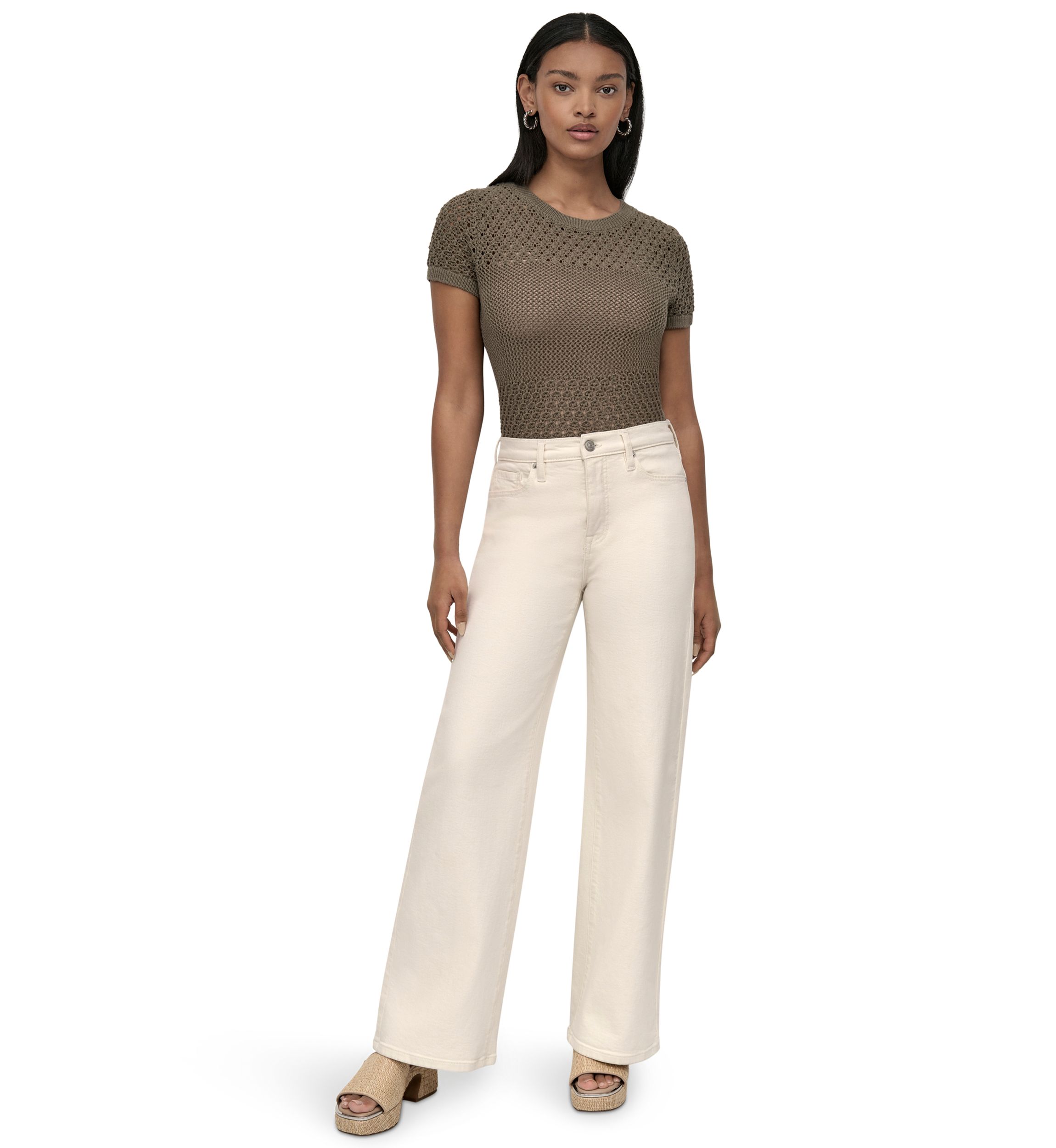 Womens High Rise Tailored Wide Leg Jeans