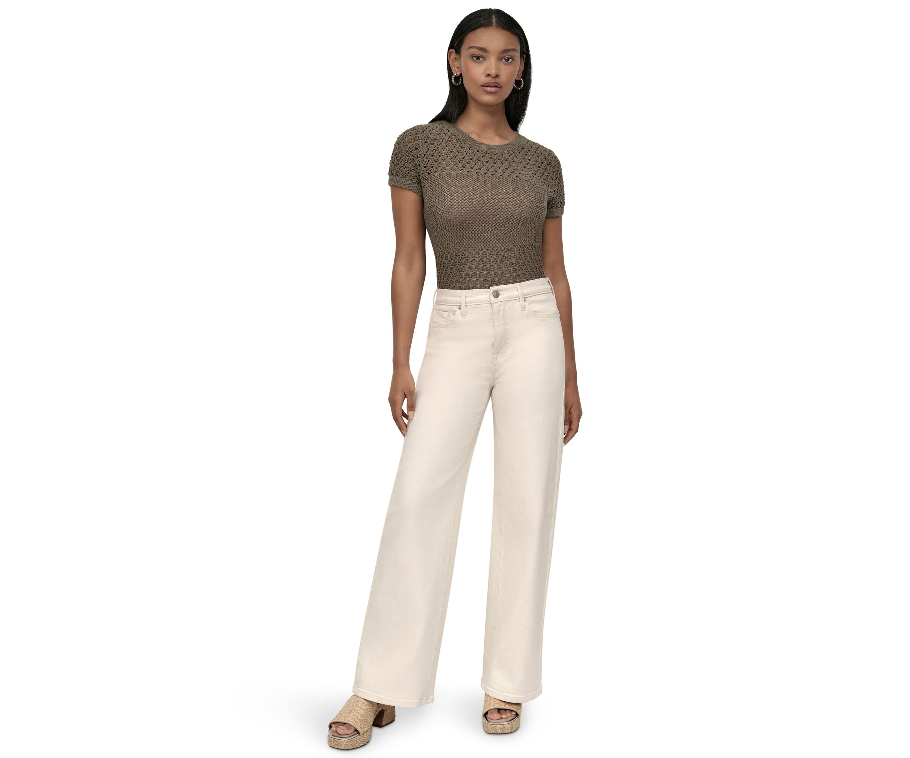 Womens High Rise Tailored Wide Leg Jeans