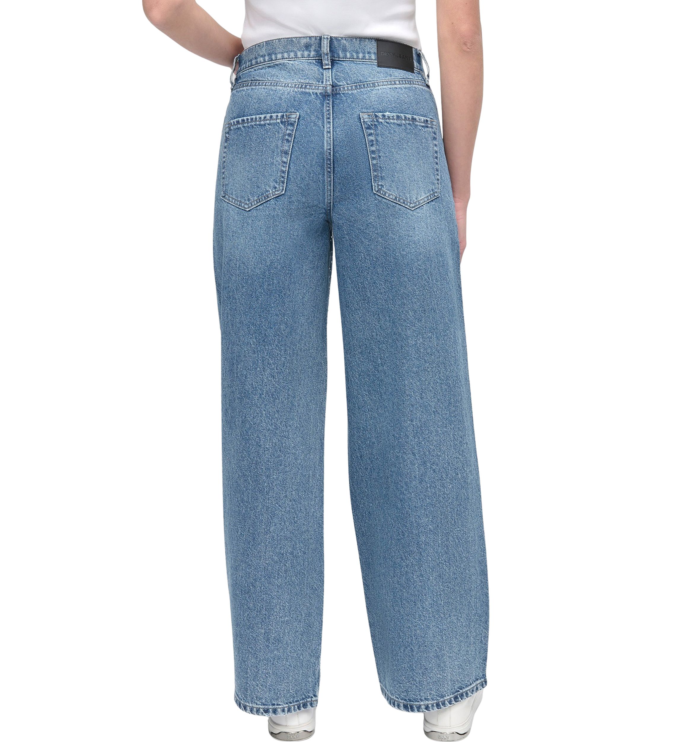 Womens High Rise Wide Leg Jeans with Rhinestone Embellishment 