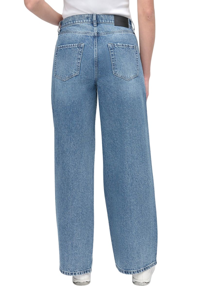 Womens High Rise Wide Leg Jeans with Rhinestone Embellishment 