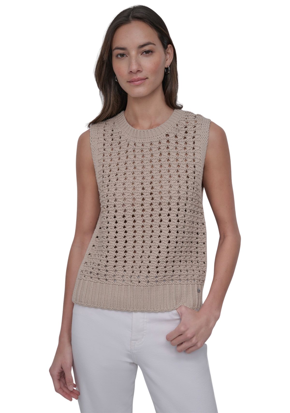 Womens Sleeveless Open Stitch Sweater