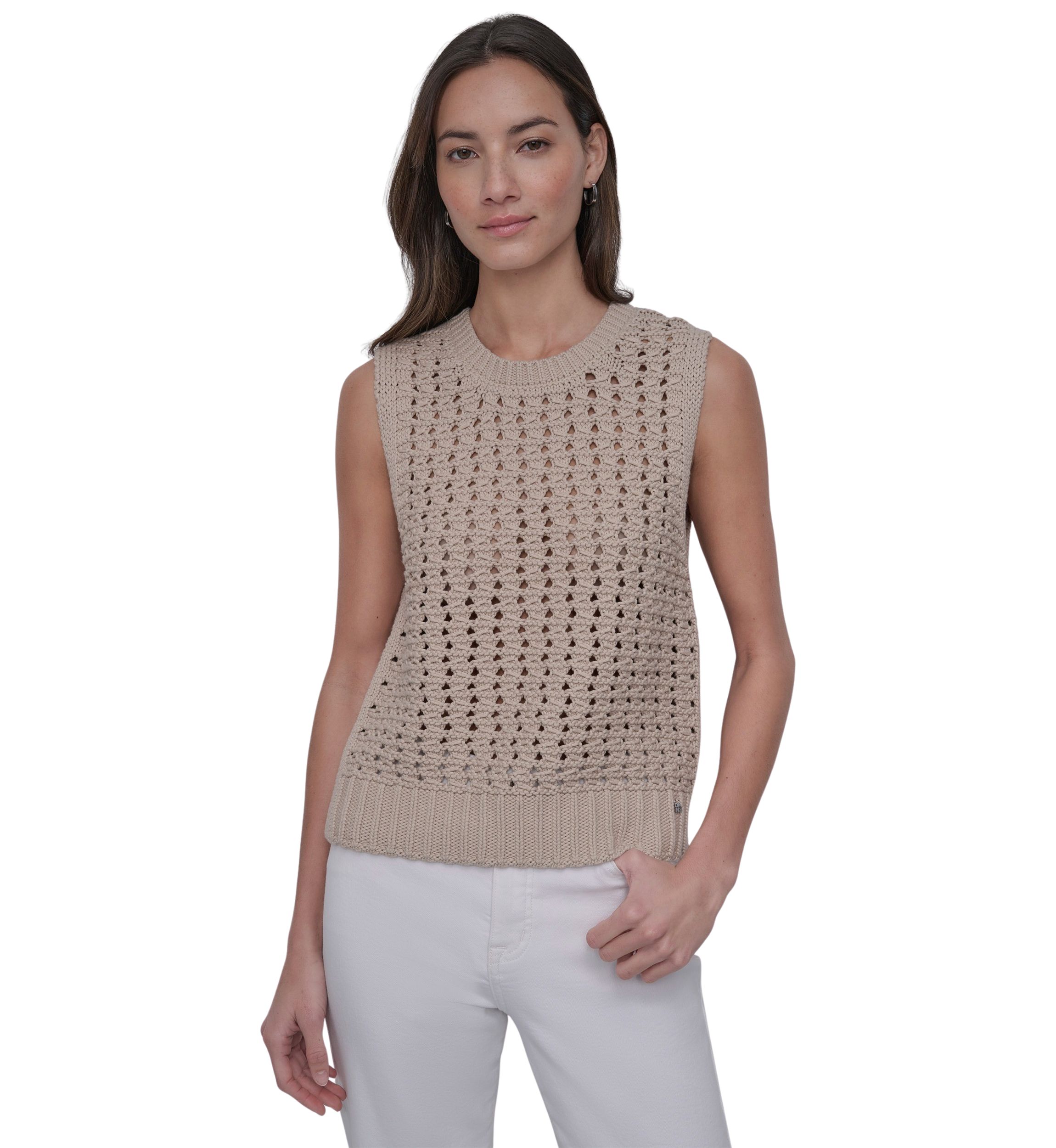 Womens Sleeveless Open Stitch Sweater