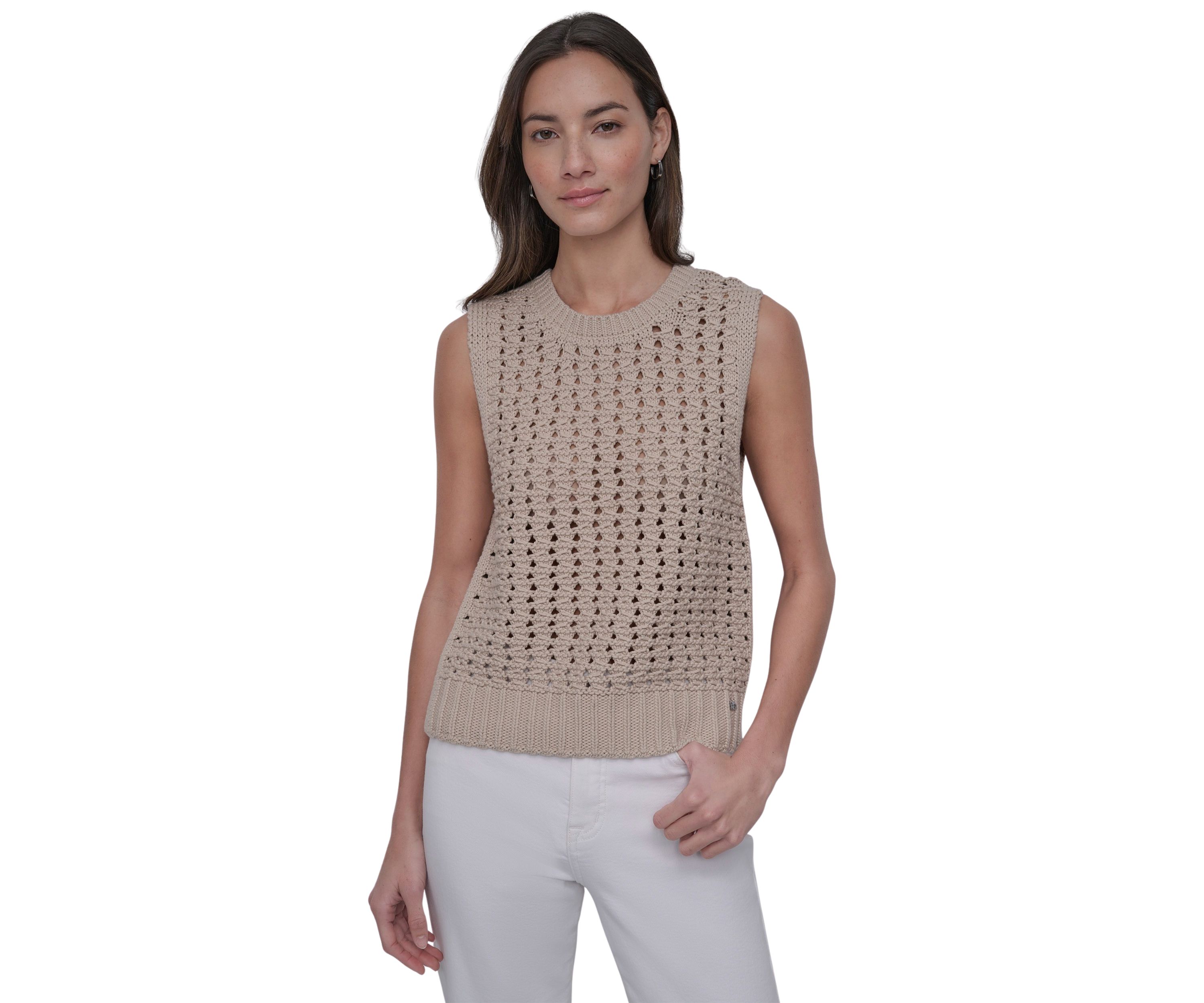 Womens Sleeveless Open Stitch Sweater