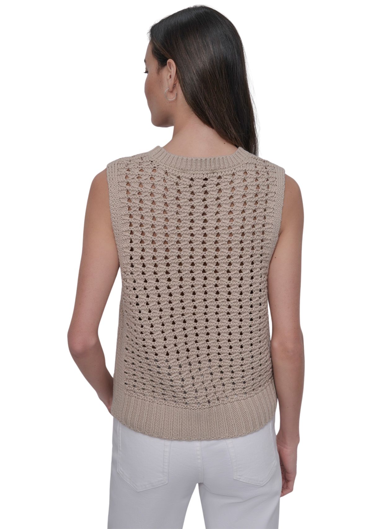 Womens Sleeveless Open Stitch Sweater