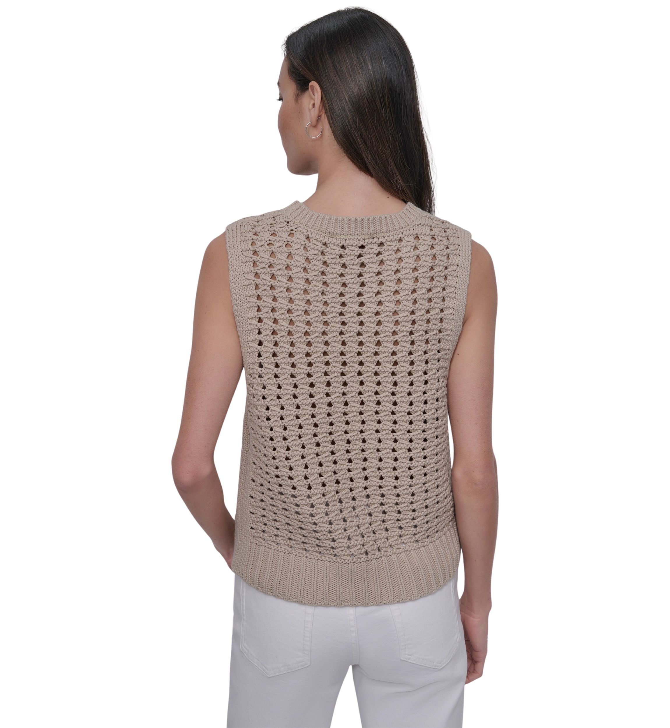 Womens Sleeveless Open Stitch Sweater