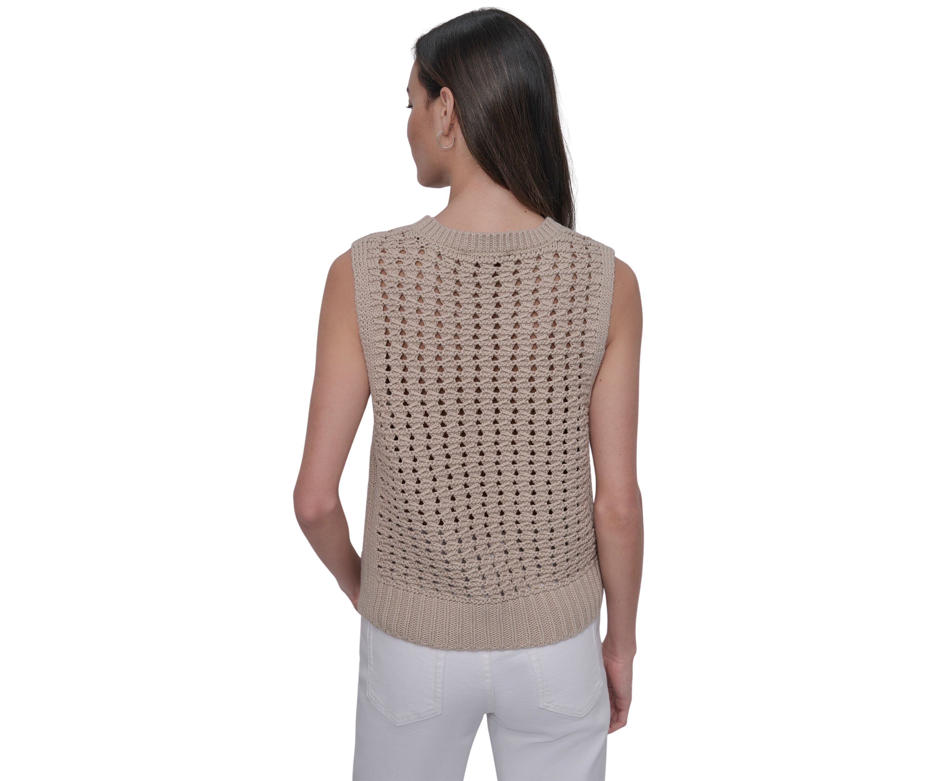 Womens Sleeveless Open Stitch Sweater