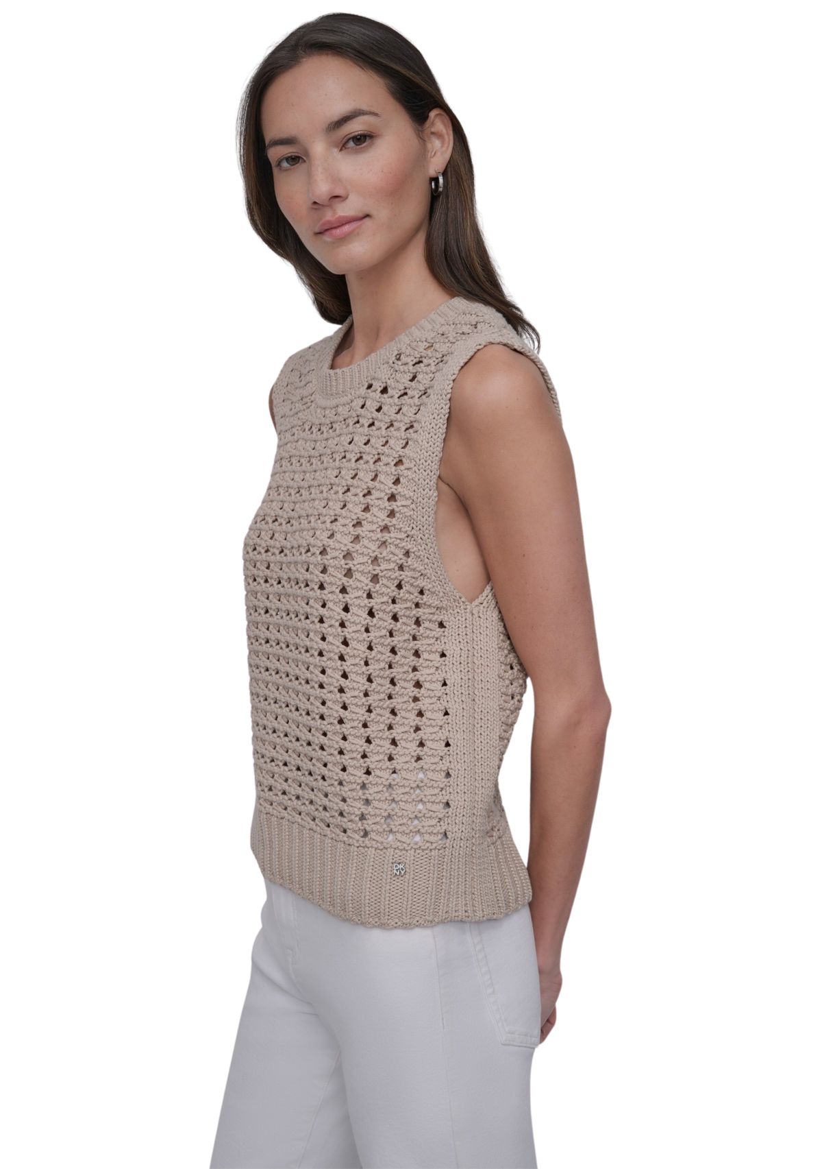 Womens Sleeveless Open Stitch Sweater
