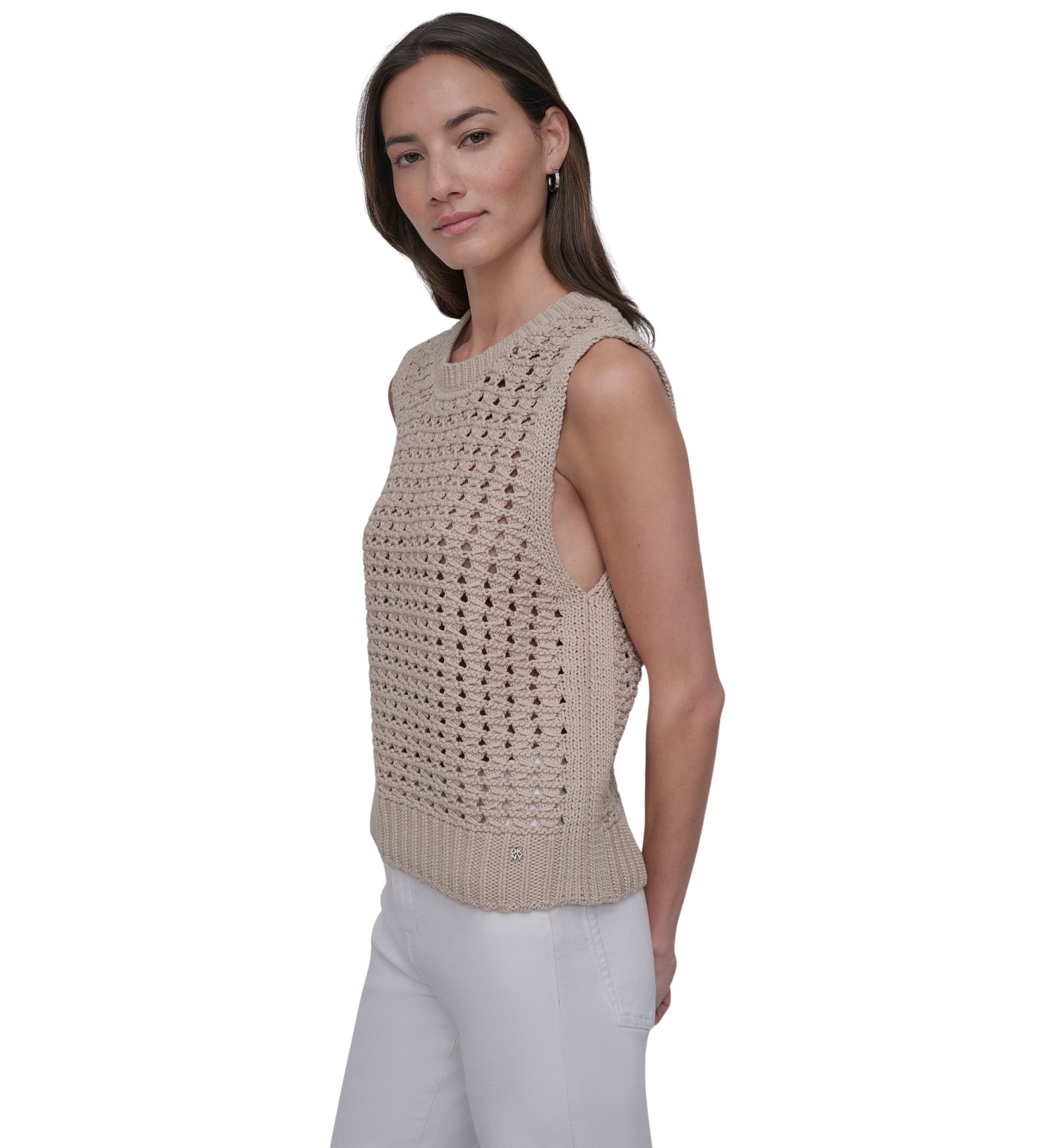 Womens Sleeveless Open Stitch Sweater