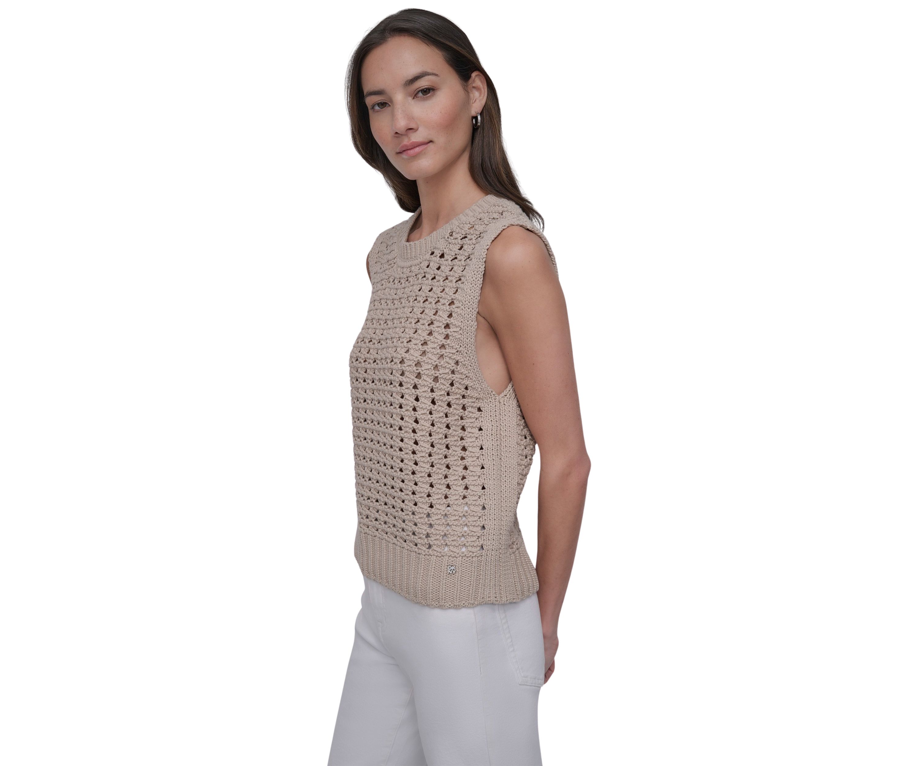 Womens Sleeveless Open Stitch Sweater