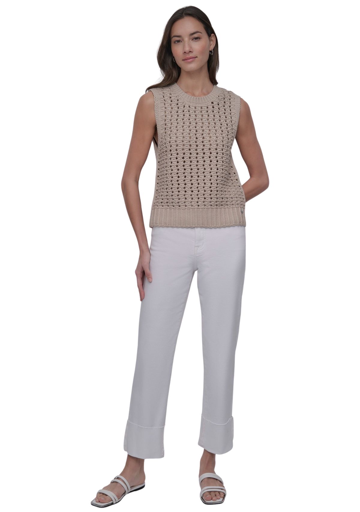 Womens Sleeveless Open Stitch Sweater