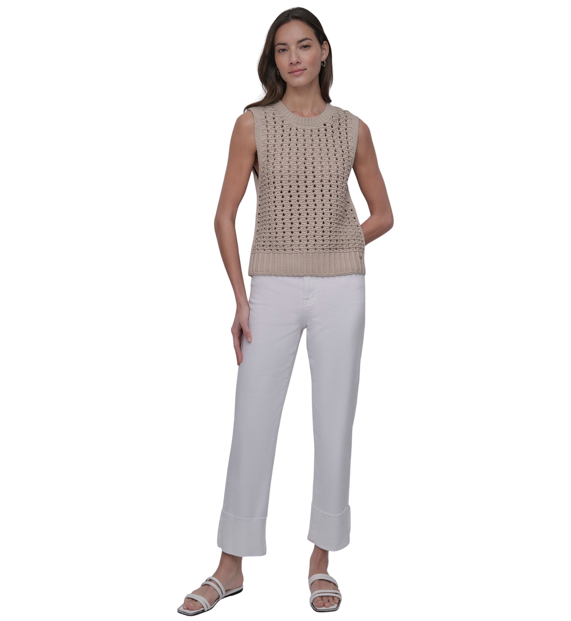 Womens Sleeveless Open Stitch Sweater