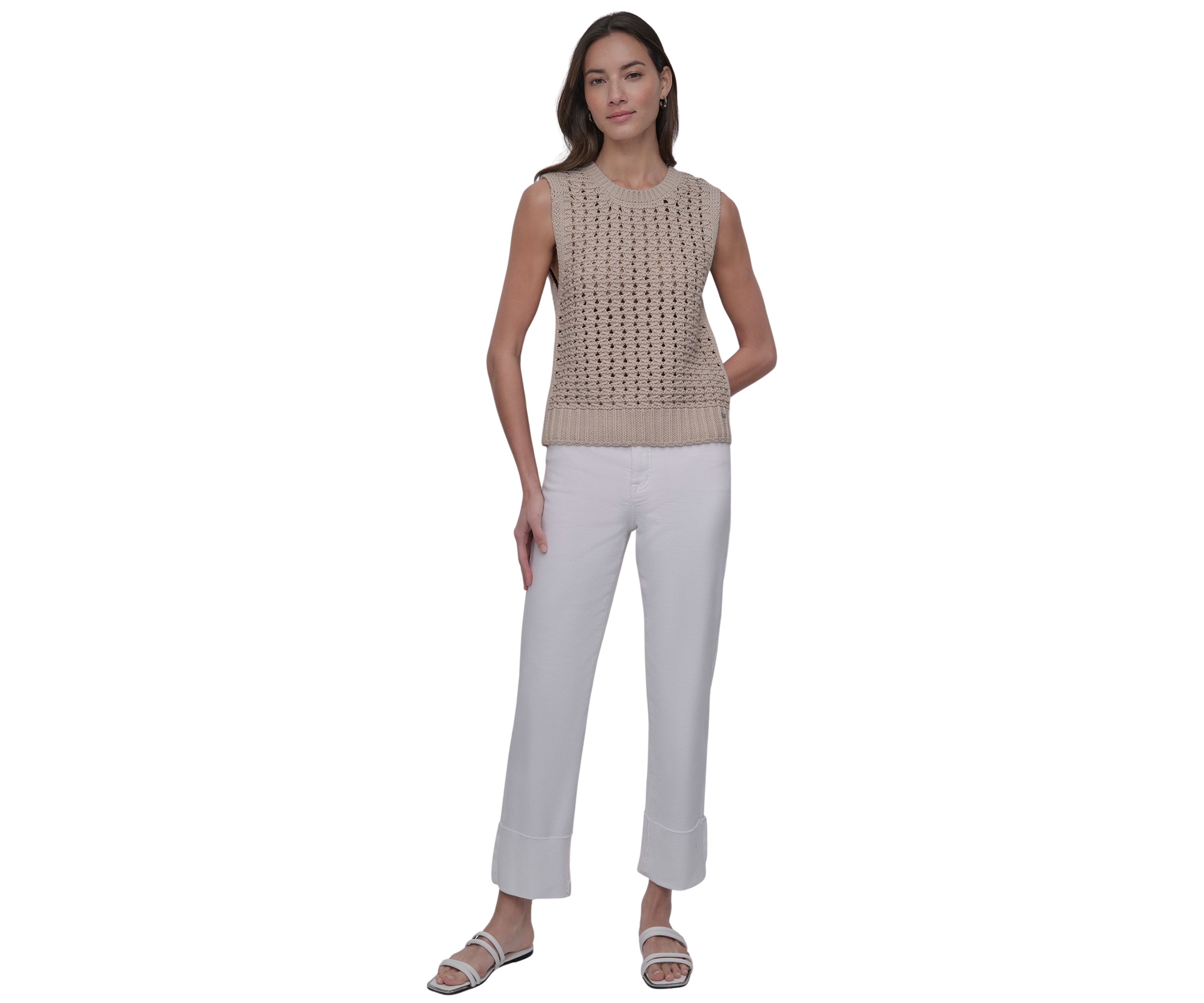 Womens Sleeveless Open Stitch Sweater