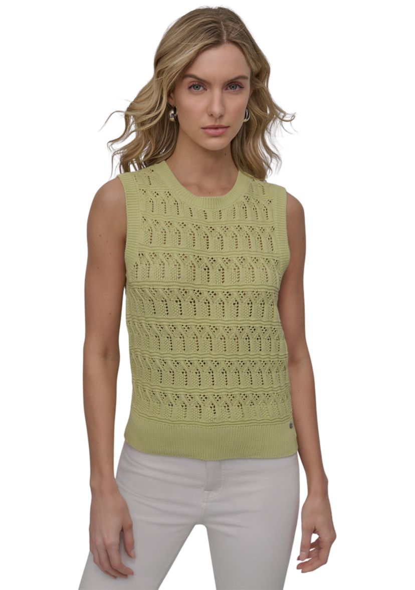 Womens Sleeveless Lacey Stitch Crew Neck Vest