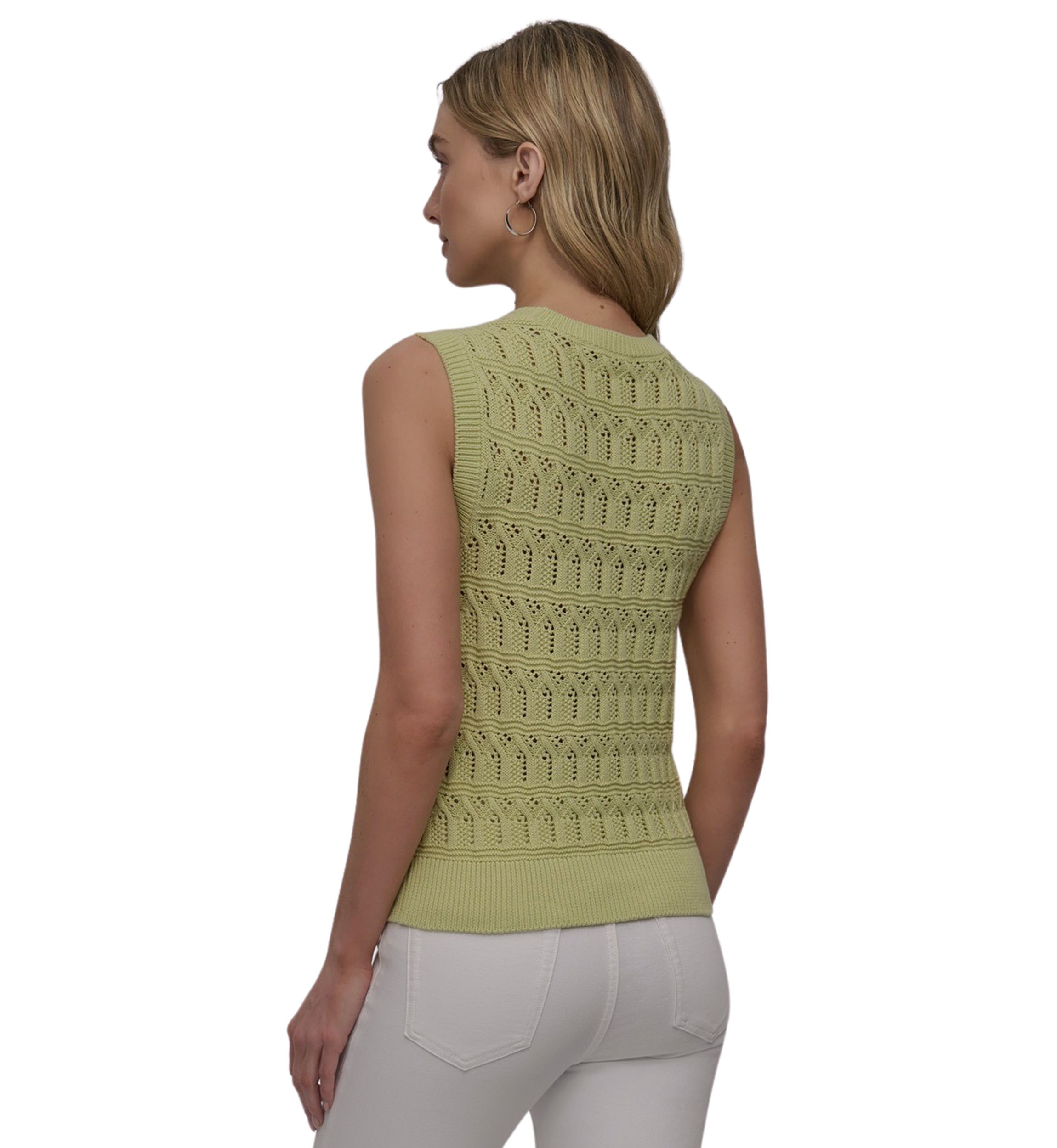 Womens Sleeveless Lacey Stitch Crew Neck Vest