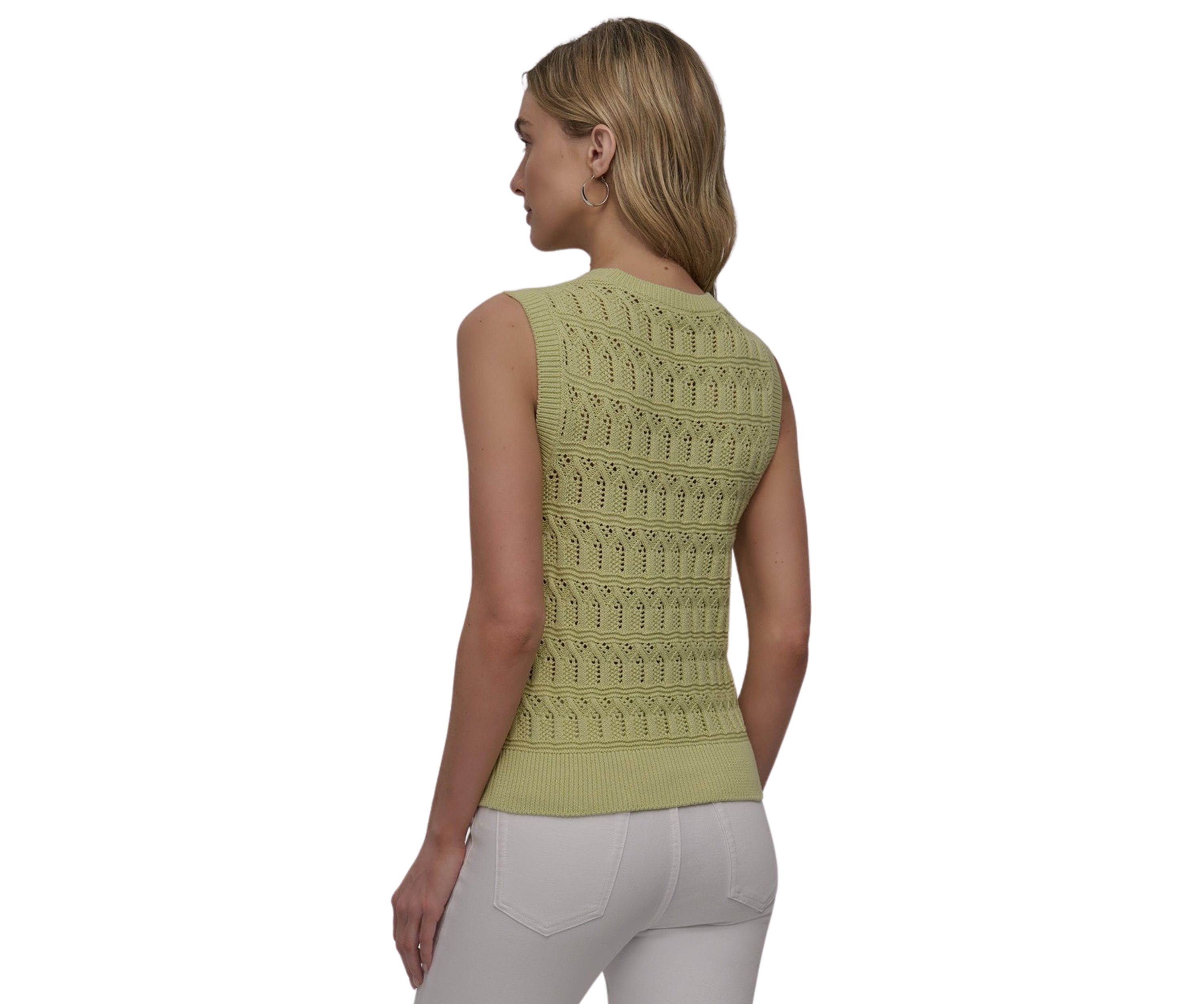 Womens Sleeveless Lacey Stitch Crew Neck Vest