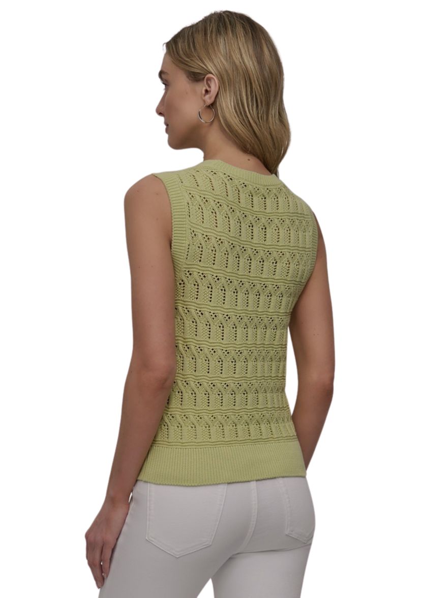 Womens Sleeveless Lacey Stitch Crew Neck Vest