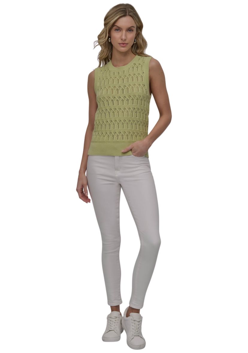 Womens Sleeveless Lacey Stitch Crew Neck Vest