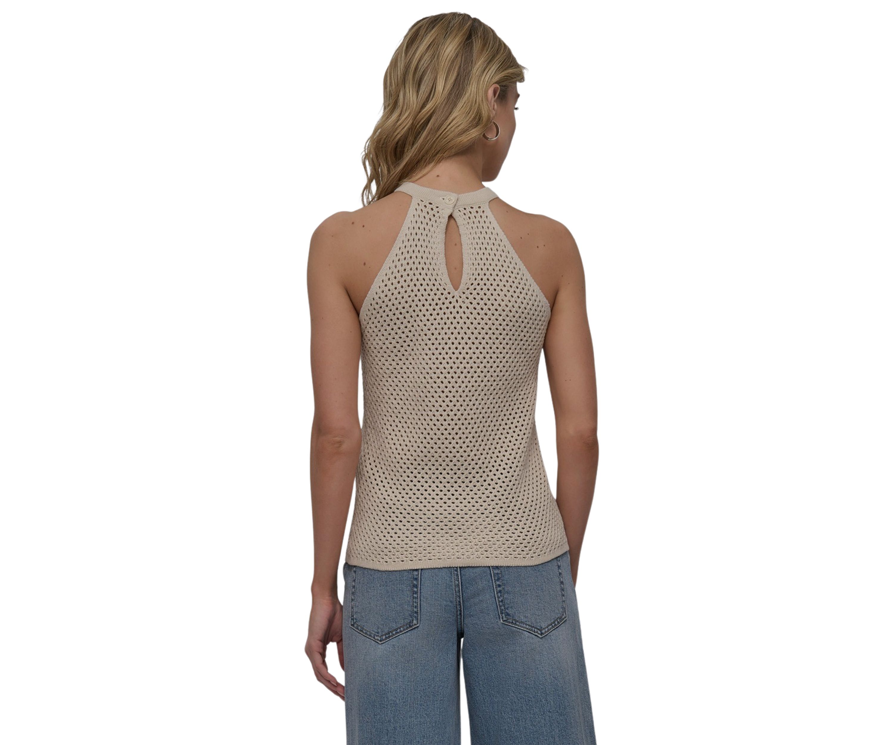 Womens Halter Open Stitch Cropped Top